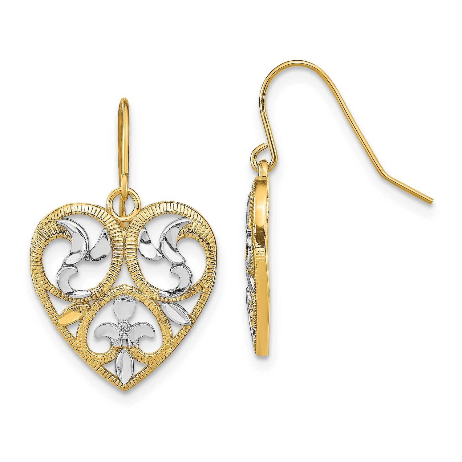 Swirl Heart Shepherd Hook Earrings 14k Gold & White Rhodium Polished TF1882
