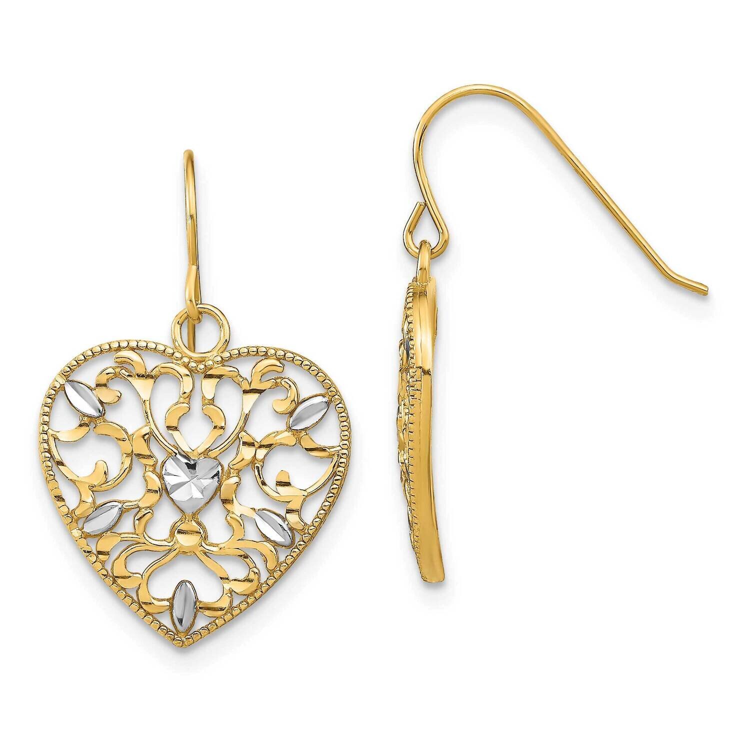 Filigree Cut-Out Heart Wire Earrings 14k Gold Rhodium TF1883