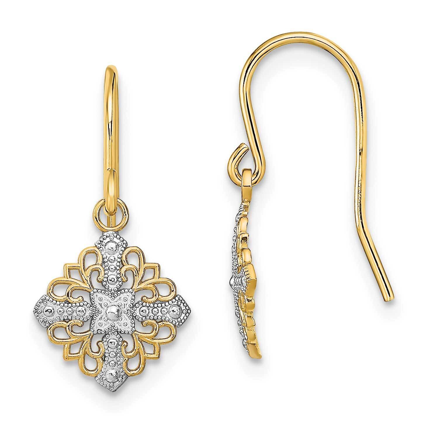 Fancy Dangle Wire Earrings 14k Gold Rhodium TF1892