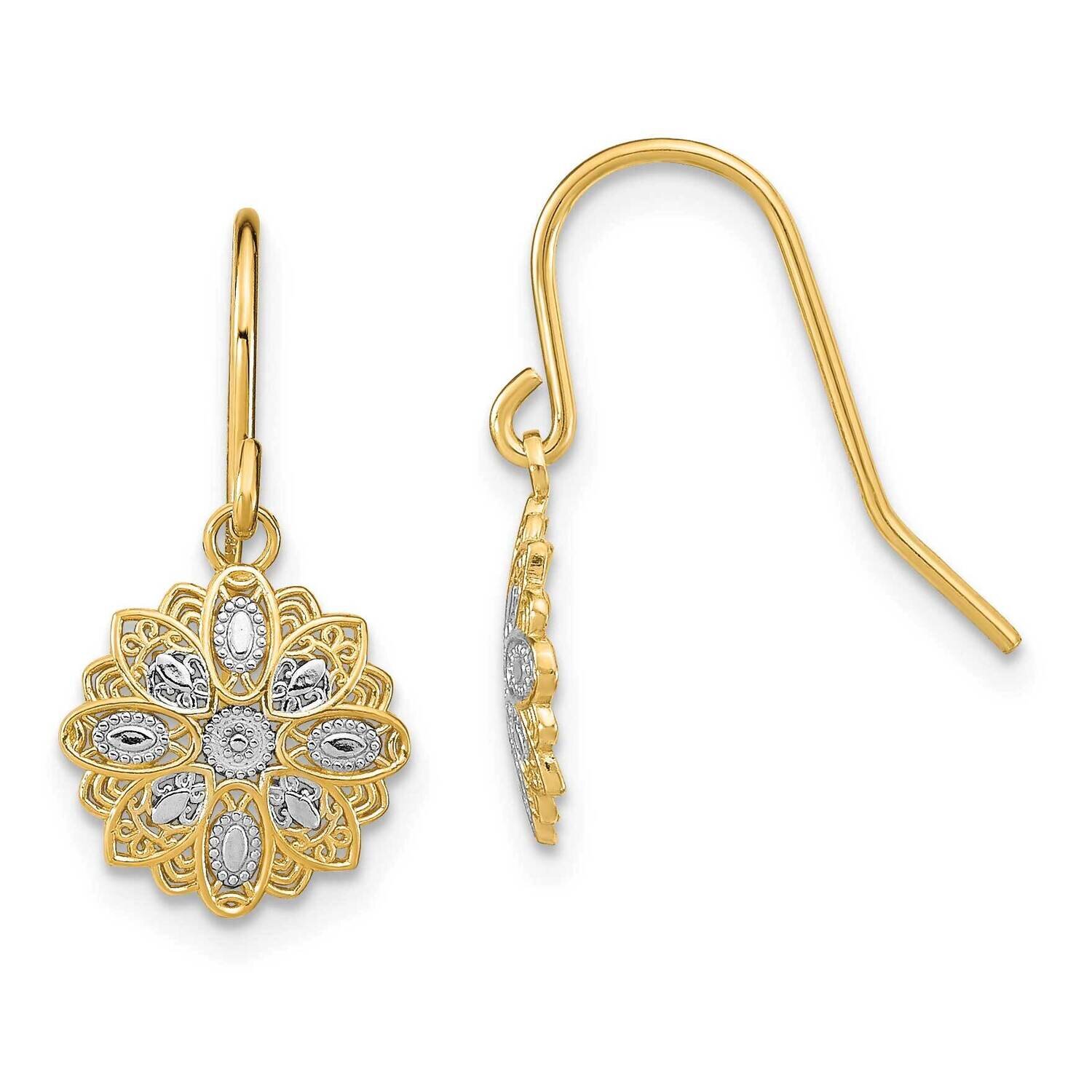 Filigree Mini Flowers Wire Earrings 14k Gold Rhodium Diamond-cut TF1893