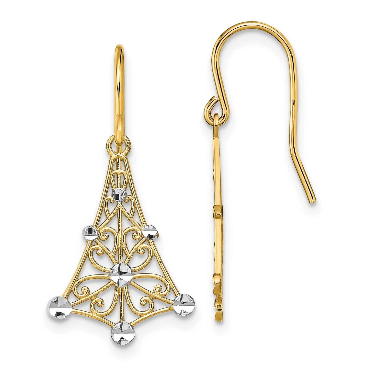Fancy Dangle Wire Earrings 14k Gold Rhodium Diamond-cut TF1894
