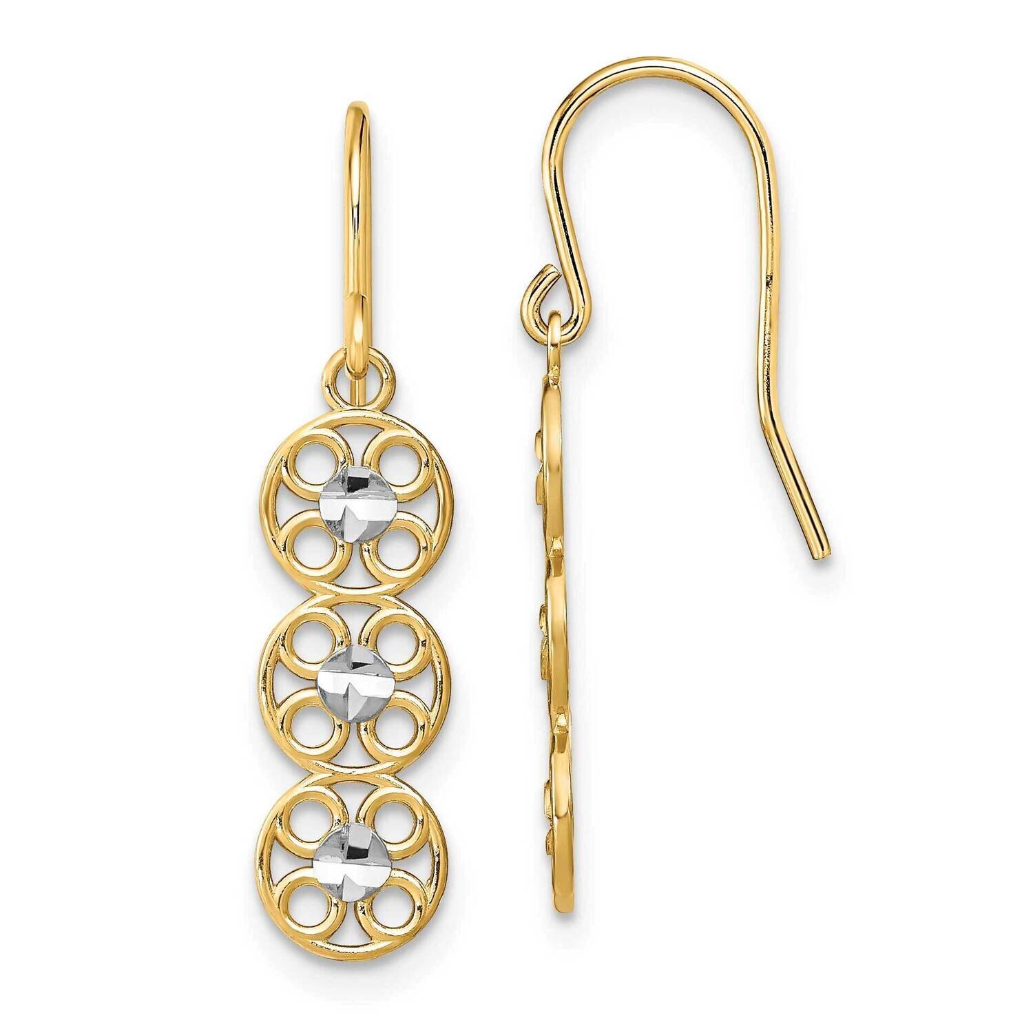 Fancy Dangle Wire Earrings 14k Gold Rhodium Diamond-cut TF1895, MPN: TF1895, 637218148950
