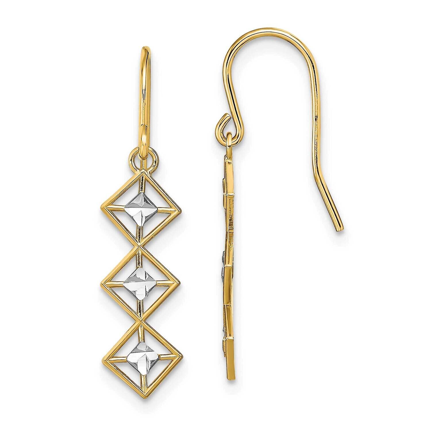 Fancy Dangle Wire Earrings 14k Gold Rhodium Diamond-cut TF1896, MPN: TF1896, 637218148974