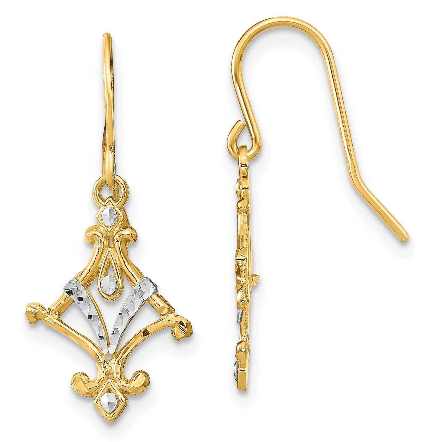 Fancy Dangle Wire Earrings 14k Gold Rhodium Diamond-cut TF1898