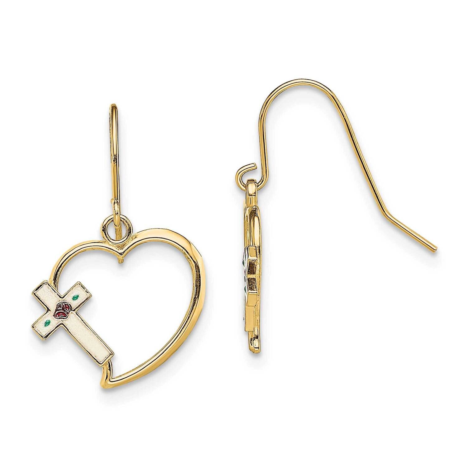 Cross Heart Dangle Earrings 14k Gold Enamel TF1921