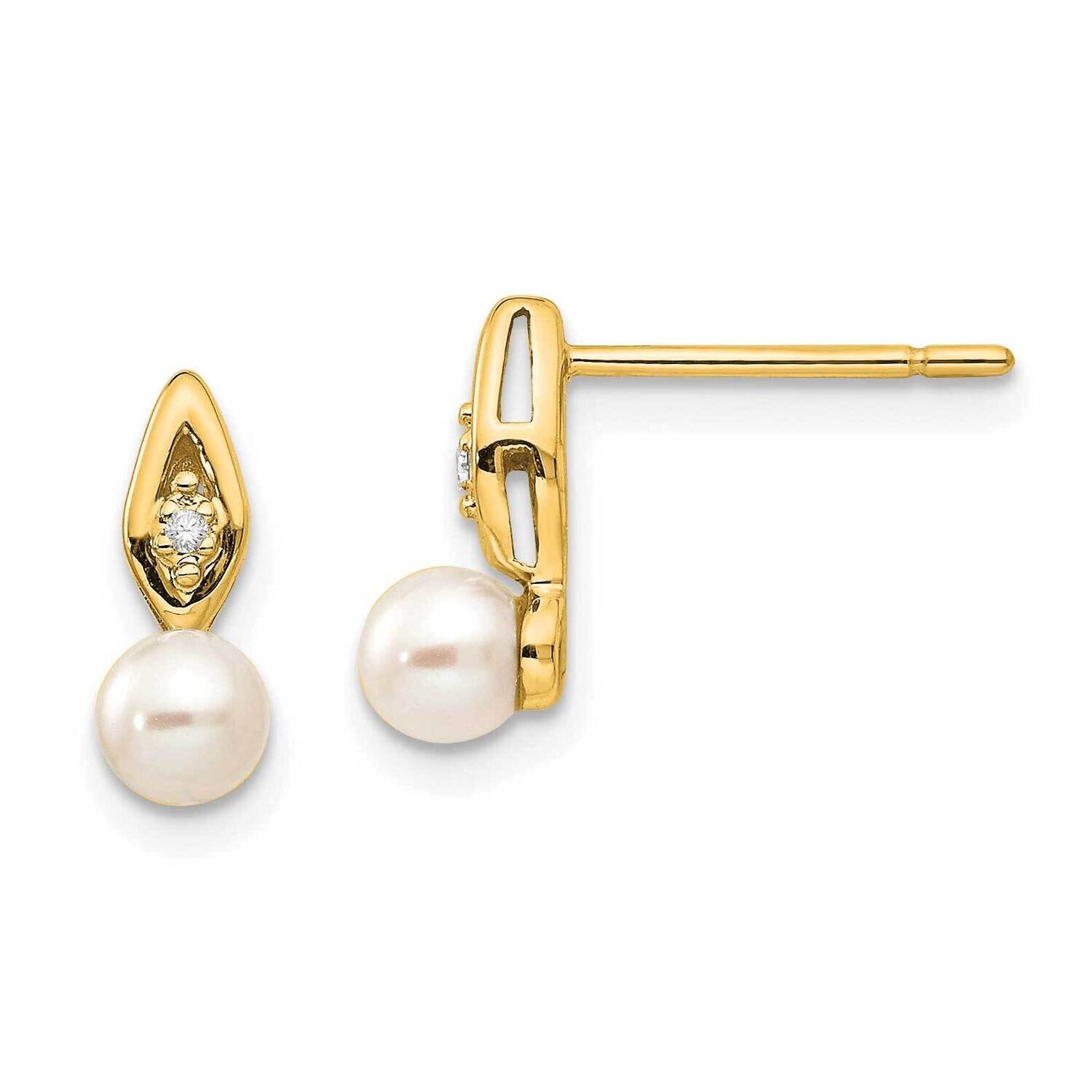 Genuine Fw Cultured Pearl Diamond Earring 14k Gold XBS598, MPN: XBS598, 191101801020