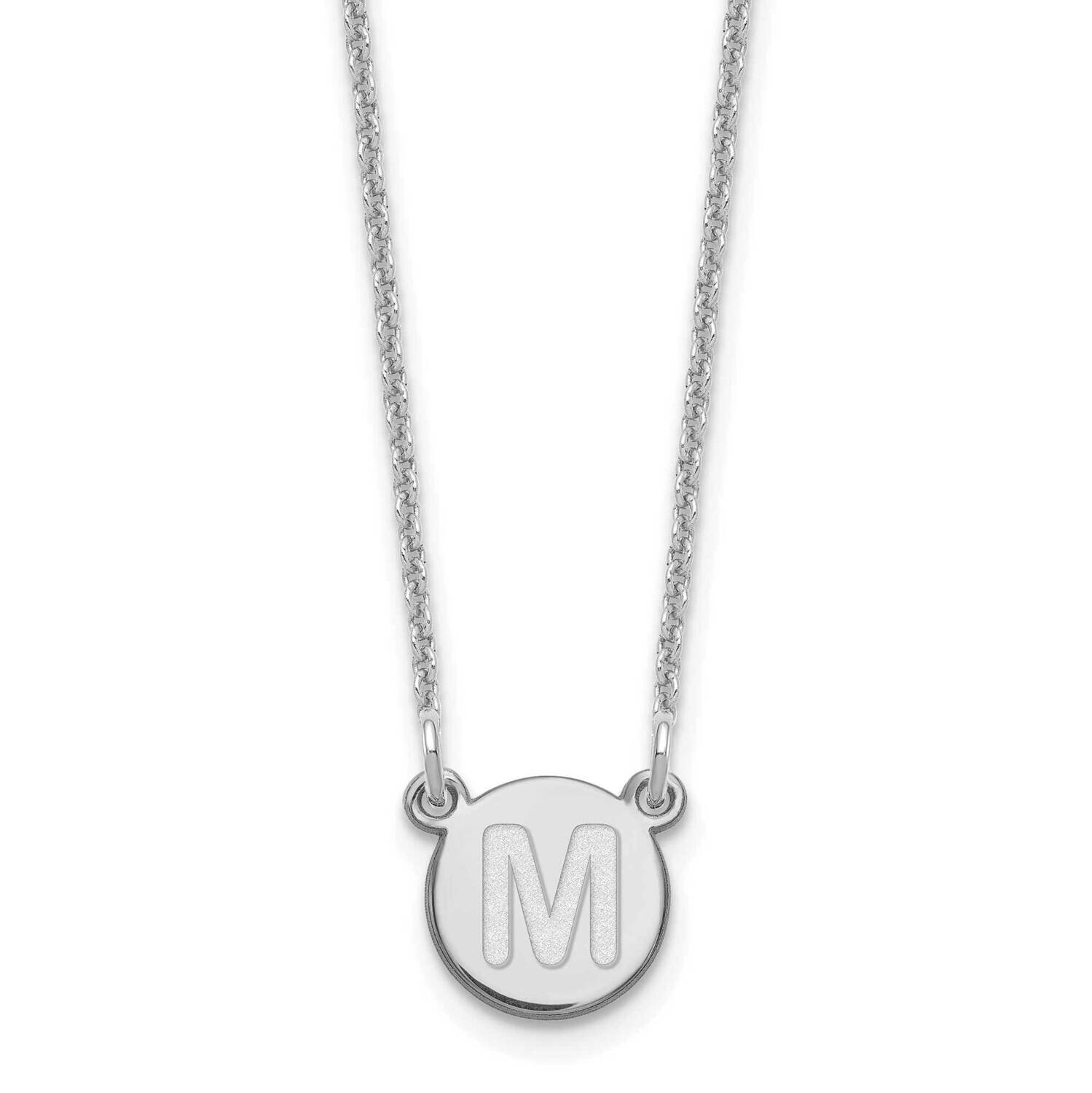 Tiny Circle Block Initial Letter M Necklace 14k White Gold XNA722W/M