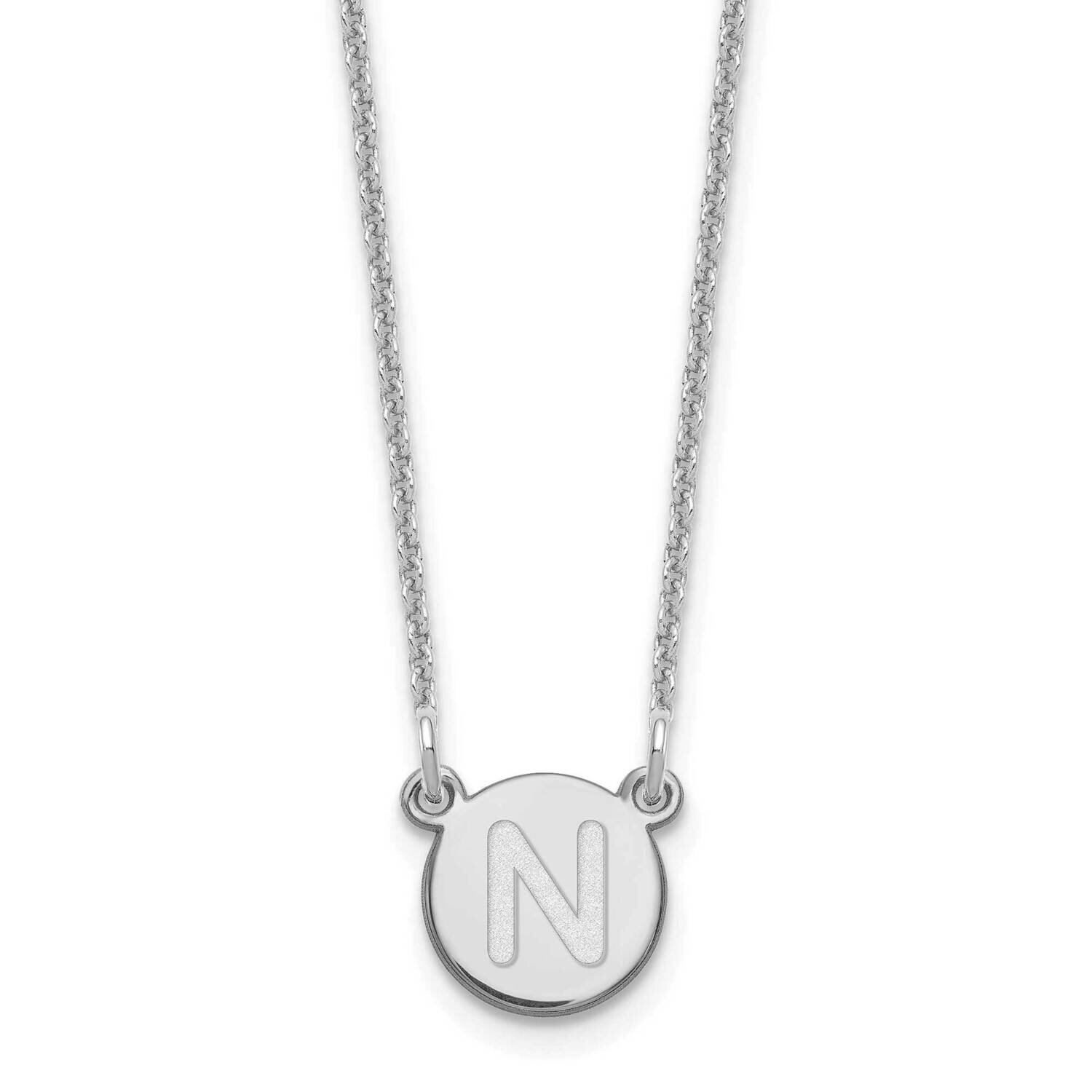 Tiny Circle Block Initial Letter N Necklace 14k White Gold XNA722W/N