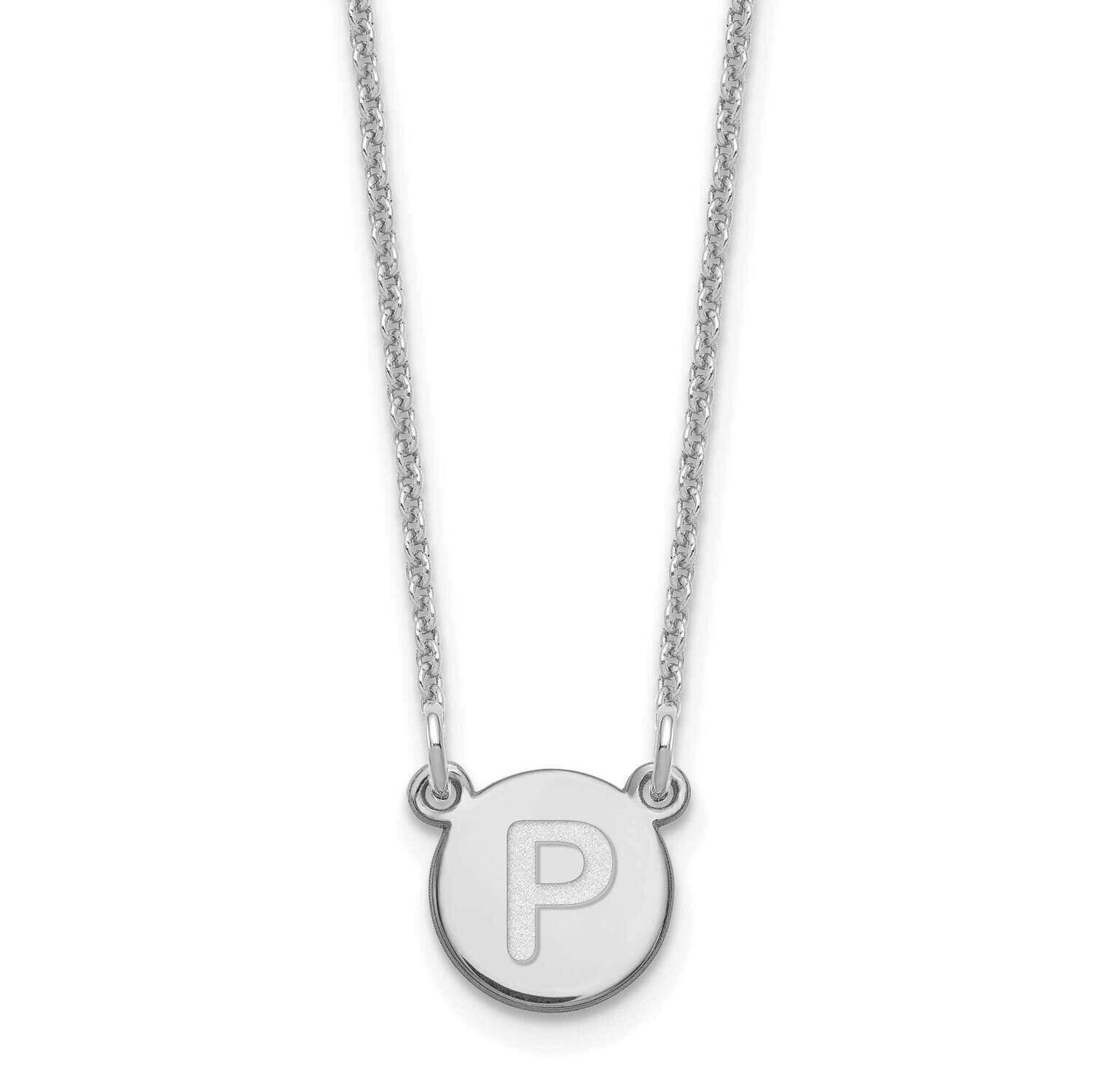 Tiny Circle Block Initial Letter P Necklace 14k White Gold XNA722W/P
