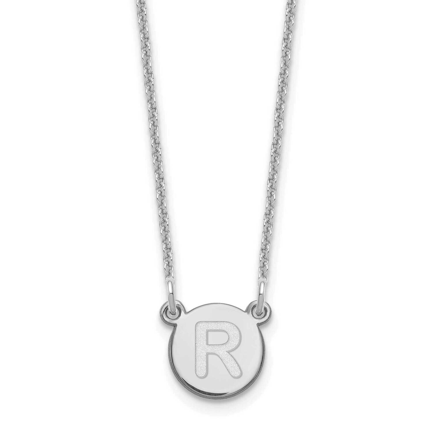 Tiny Circle Block Initial Letter R Necklace 14k White Gold XNA722W/R