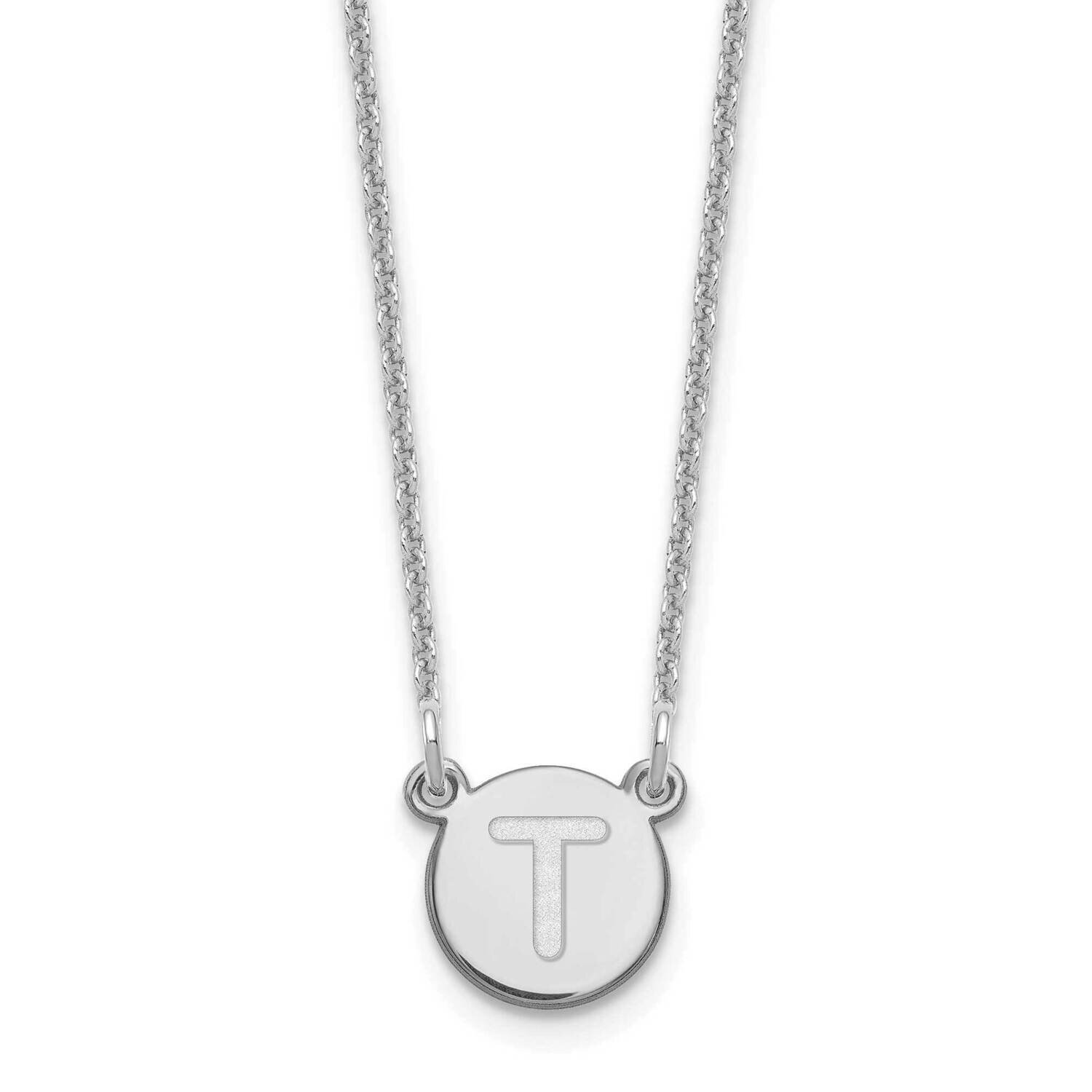 Tiny Circle Block Initial Letter T Necklace 14k White Gold XNA722W/T