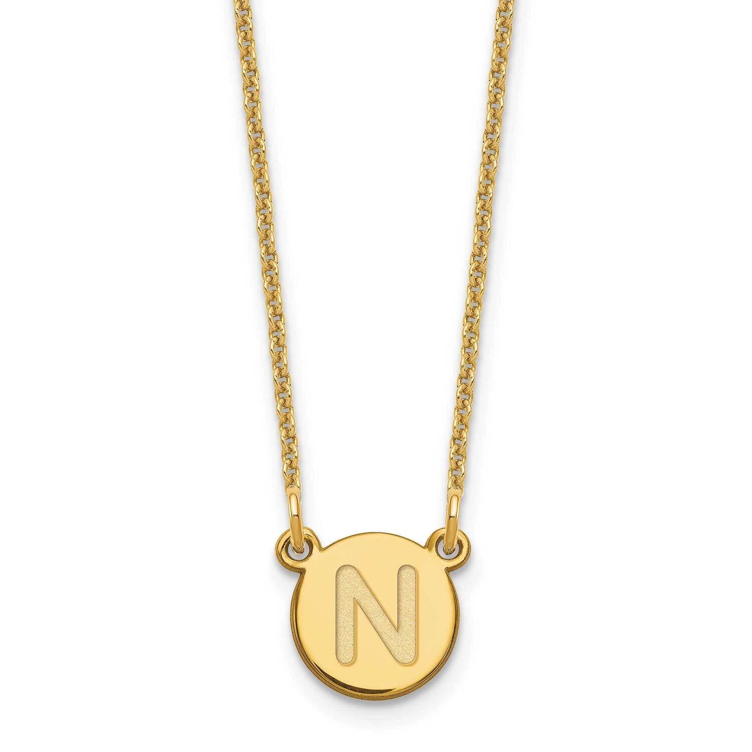 Tiny Circle Block Initial Letter N Necklace 14k Gold XNA722Y/N