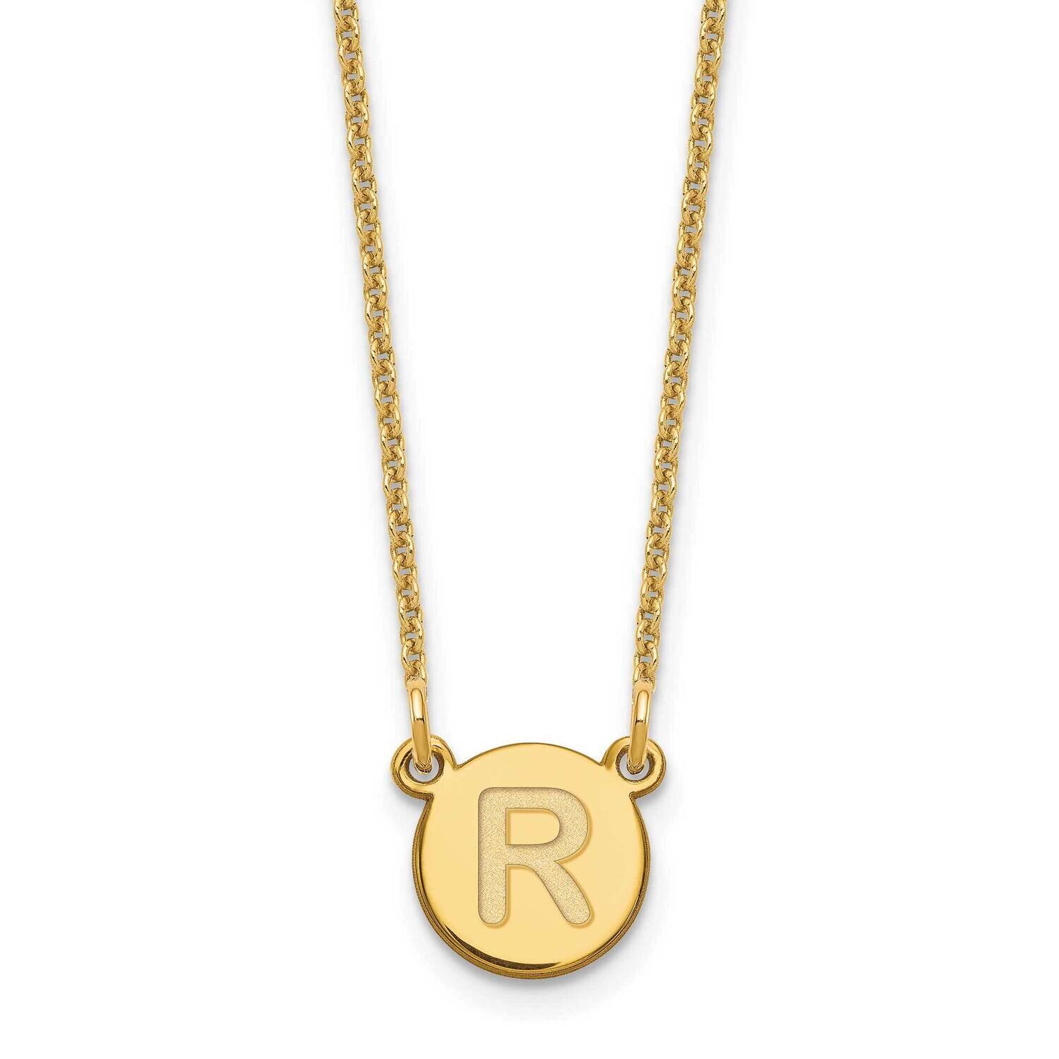 Tiny Circle Block Initial Letter R Necklace 14k Gold XNA722Y/R