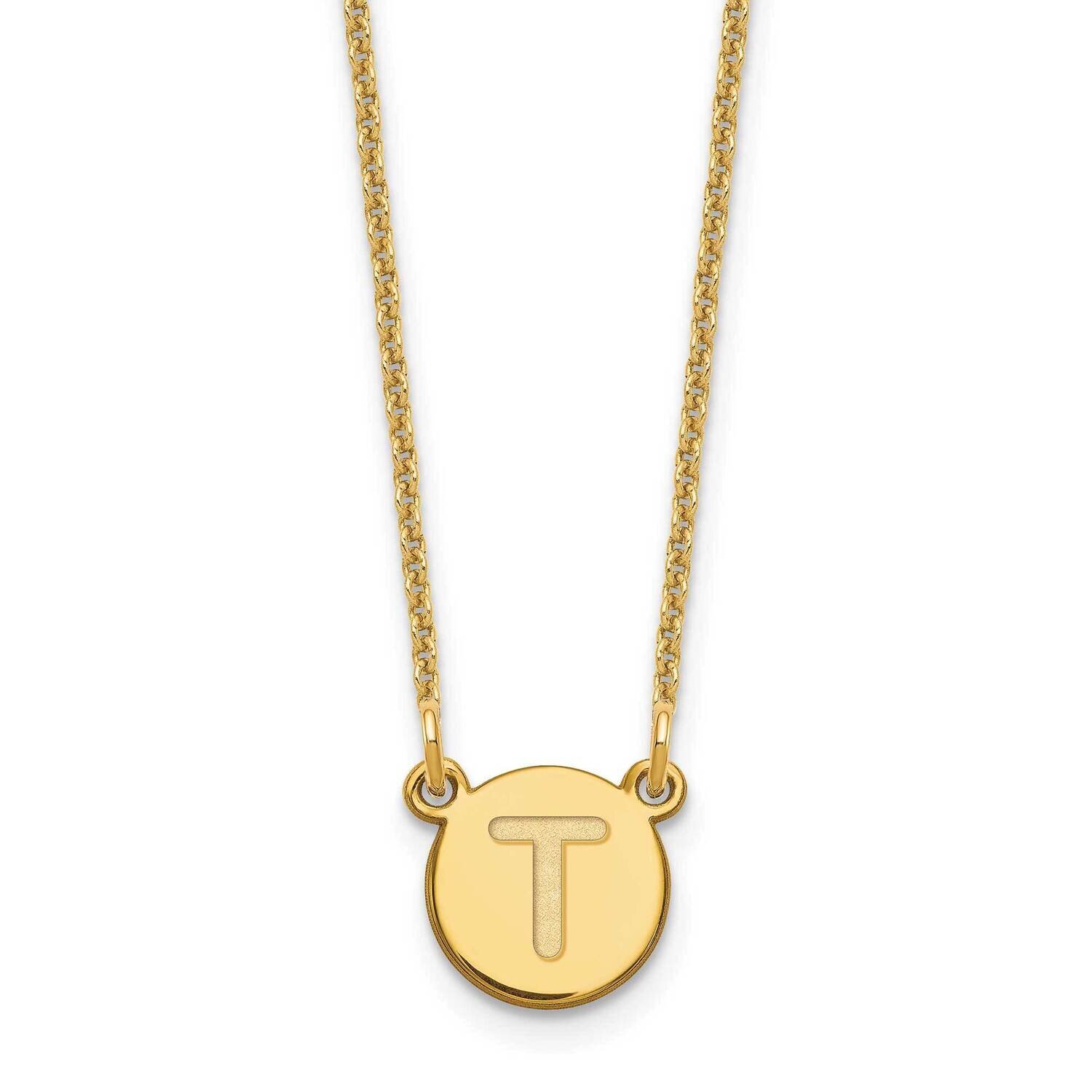 Tiny Circle Block Initial Letter T Necklace 14k Gold XNA722Y/T