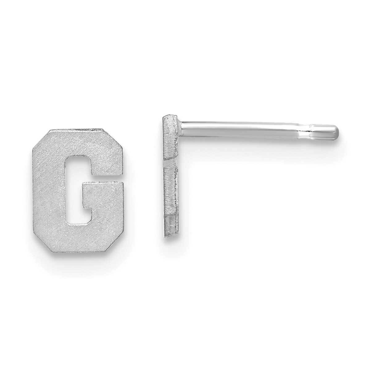Initial Letter G Post Earrings 14k White Gold Laser Brushed XNE45W/G