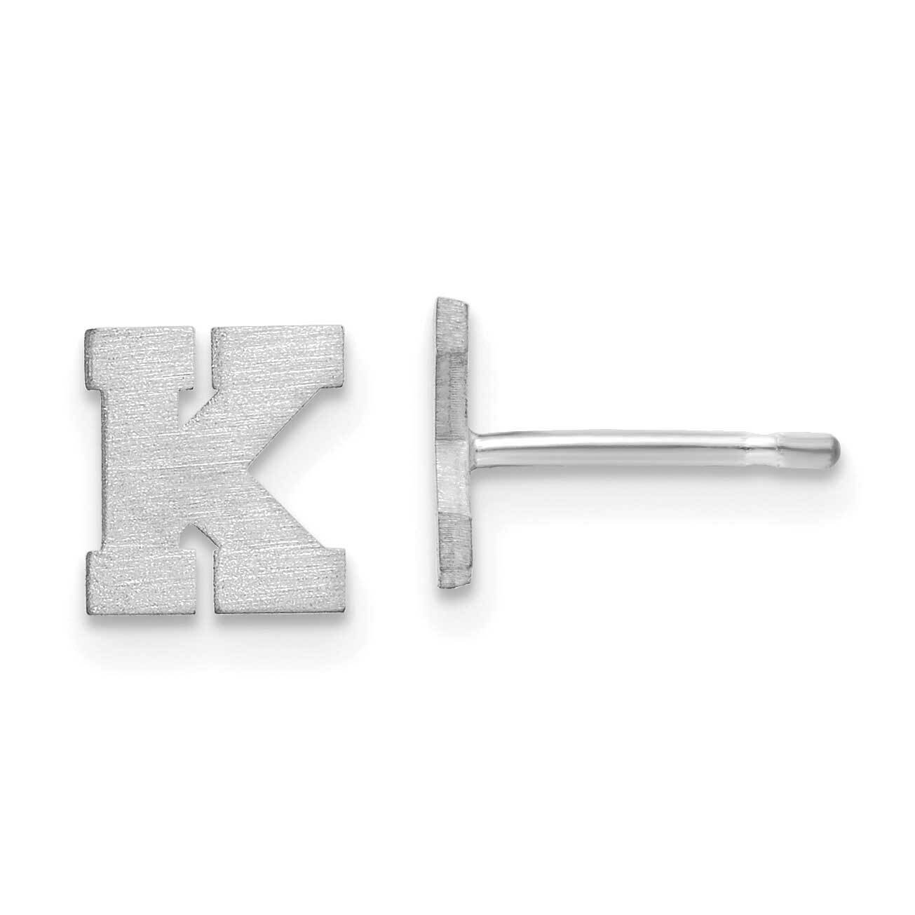Initial Letter K Post Earrings 14k White Gold Laser Brushed XNE45W/K