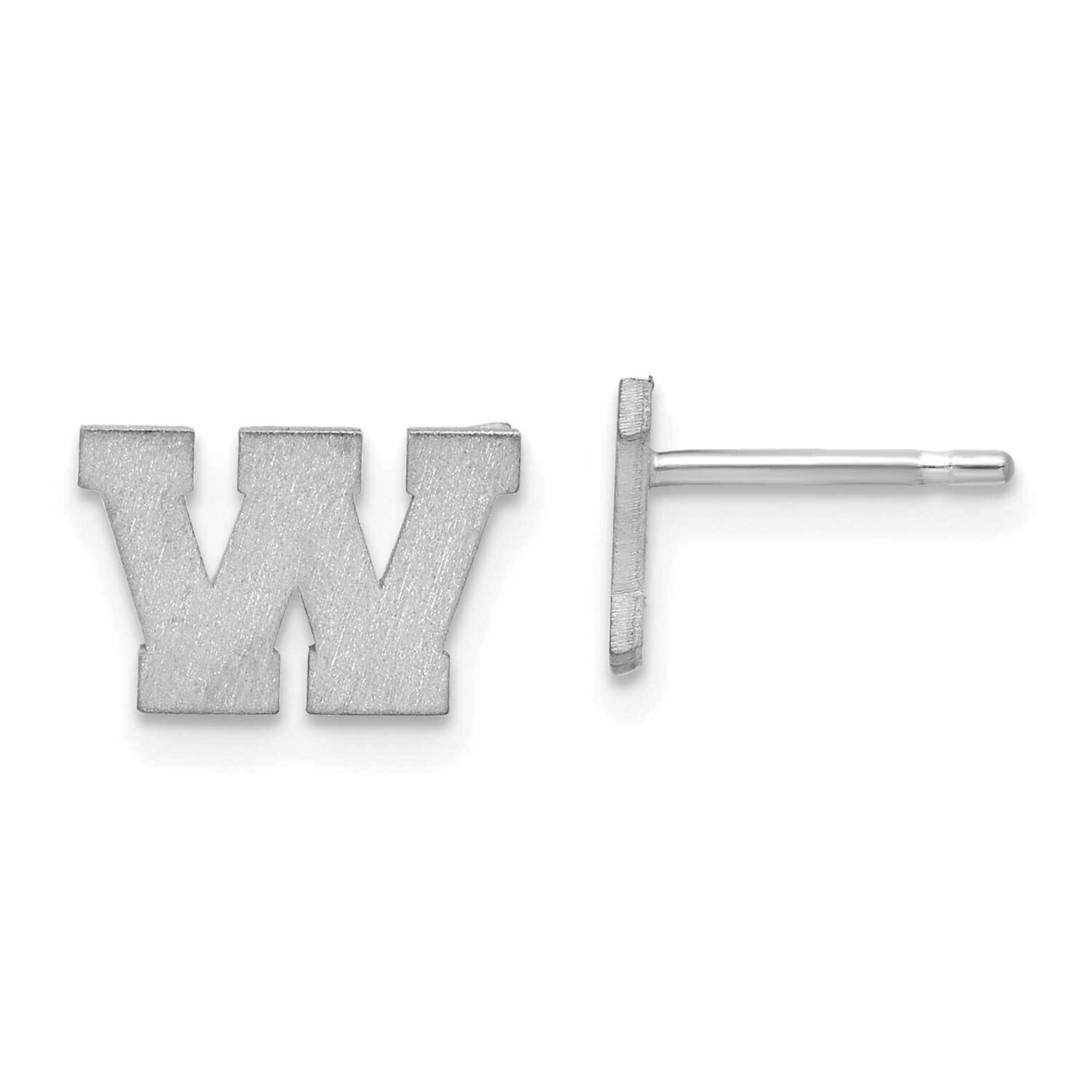 Initial Letter W Post Earrings 14k White Gold Laser Brushed XNE45W/W