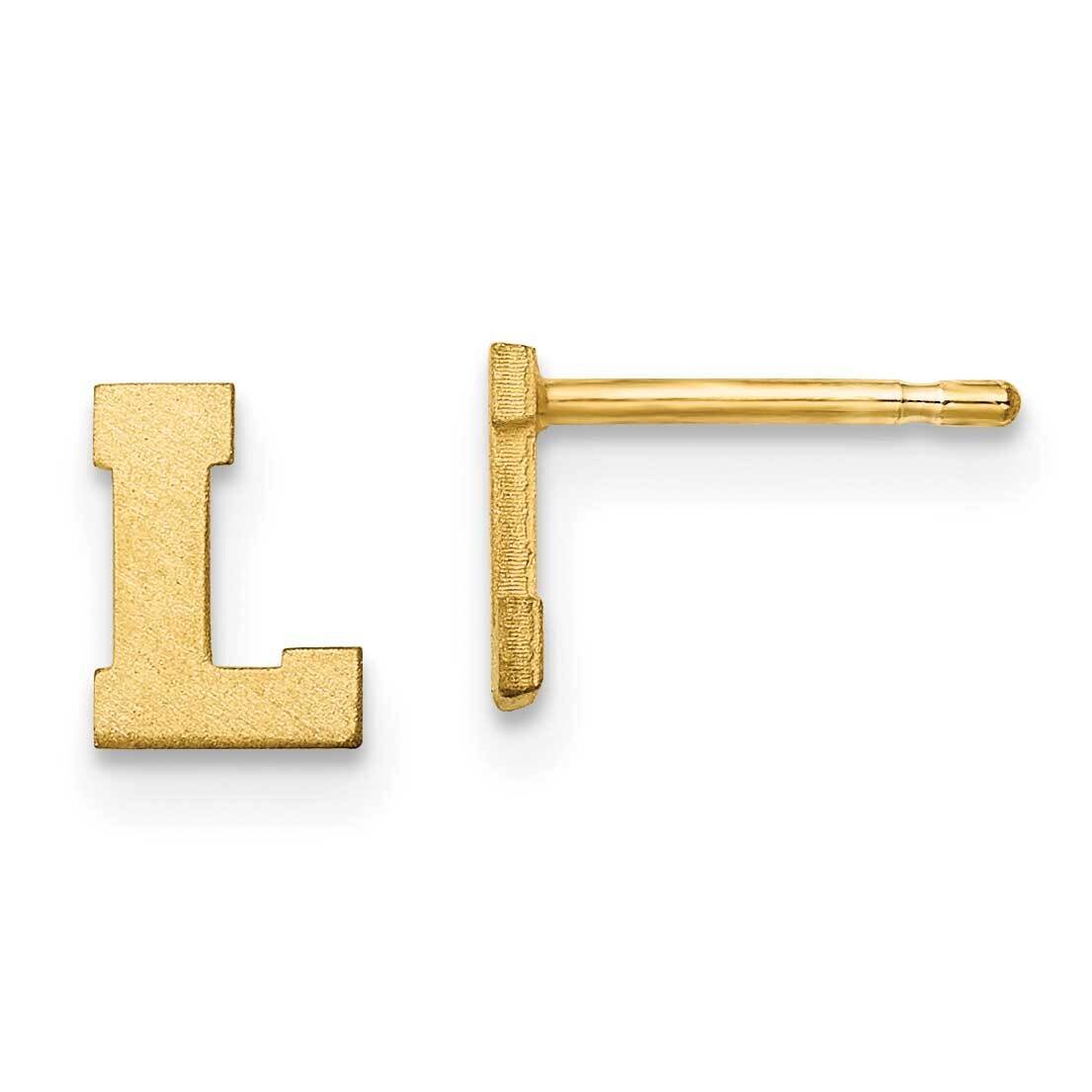 Initial Letter L Post Earrings 14k Gold Laser Brushed XNE45Y/L
