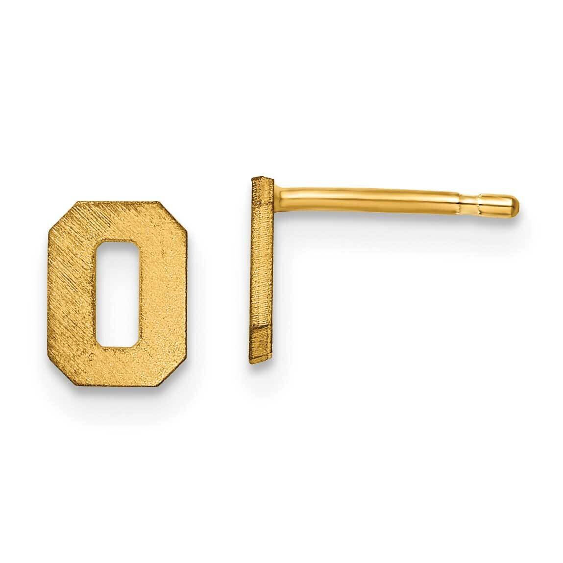 Initial Letter O Post Earrings 14k Gold Laser Brushed XNE45Y/O
