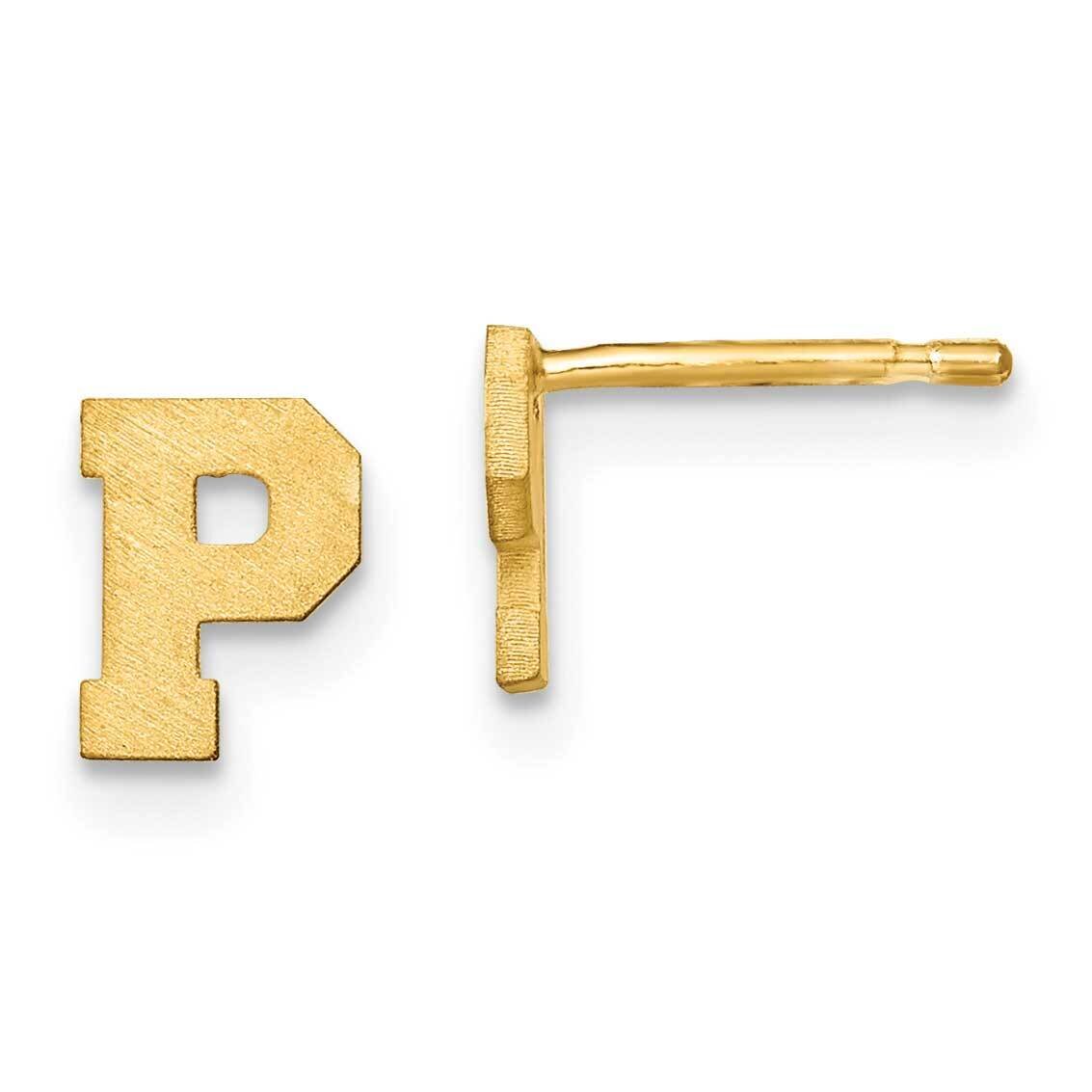 Initial Letter P Post Earrings 14k Gold Laser Brushed XNE45Y/P
