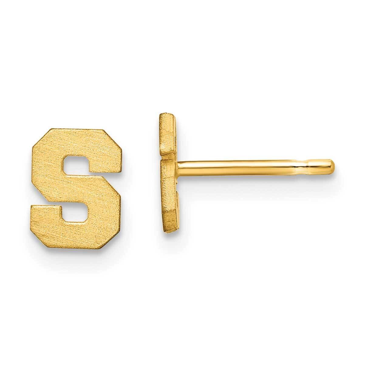 Initial Letter S Post Earrings 14k Gold Laser Brushed XNE45Y/S