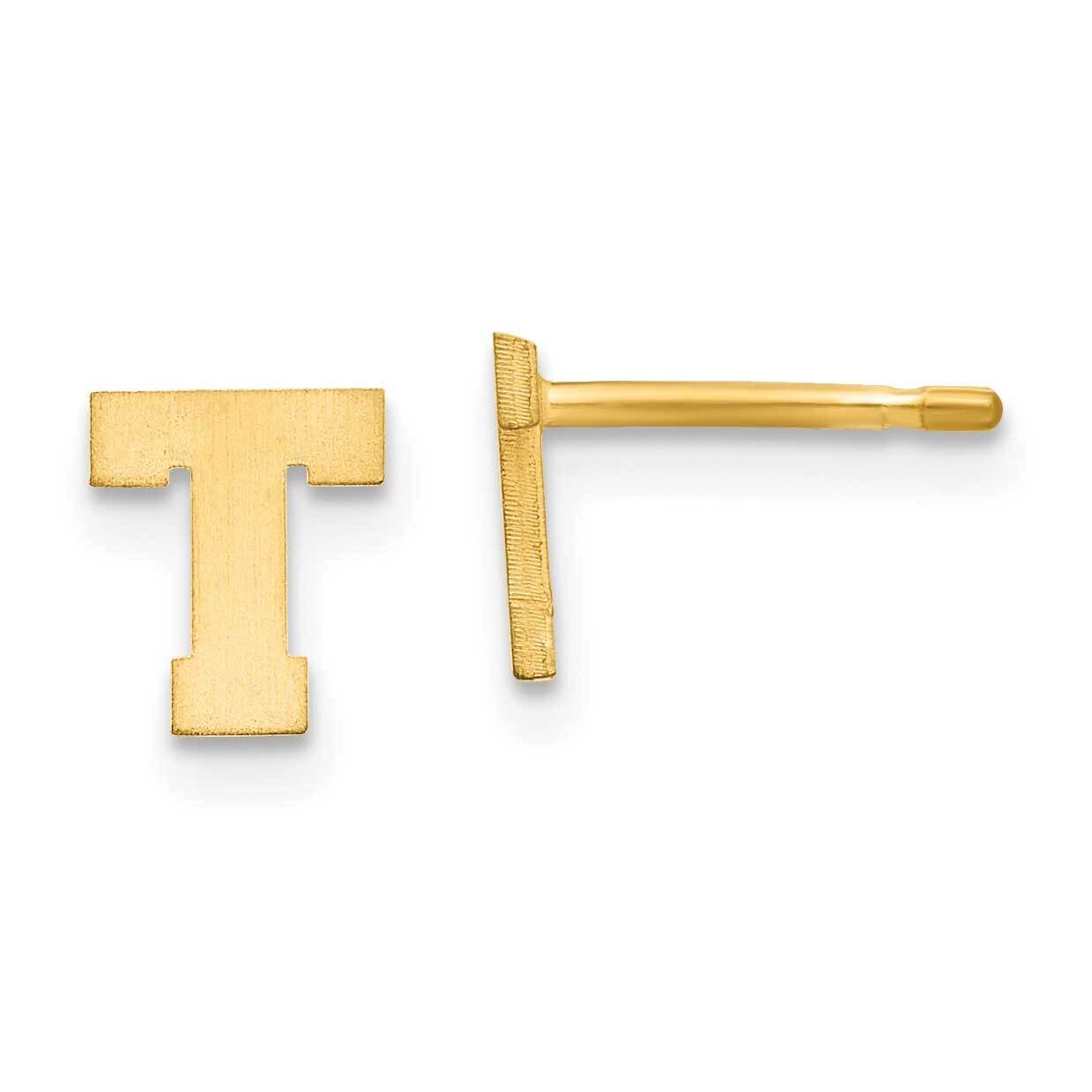 Initial Letter T Post Earrings 14k Gold Laser Brushed XNE45Y/T