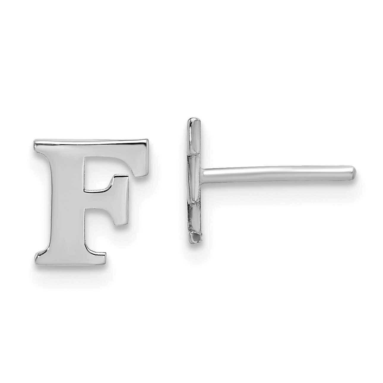 Initial Letter F Post Earrings 14k White Gold Laser Polished XNE46W/F