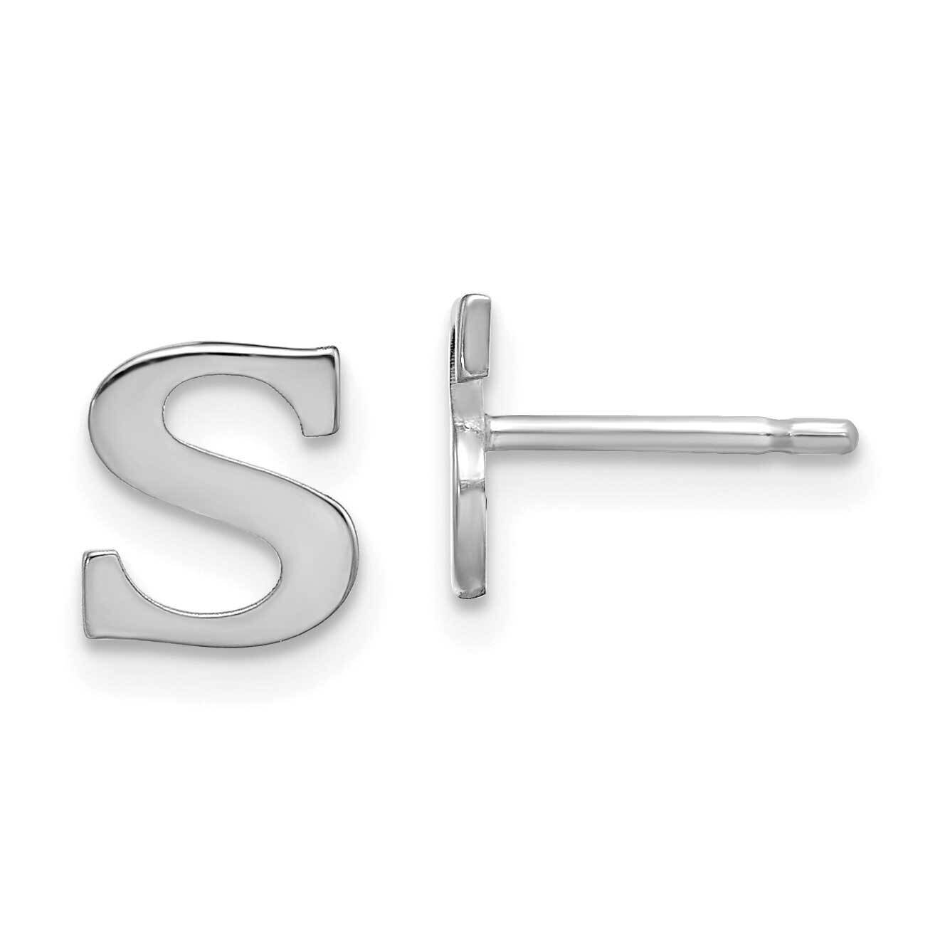 Initial Letter S Post Earrings 14k White Gold Laser Polished XNE46W/S