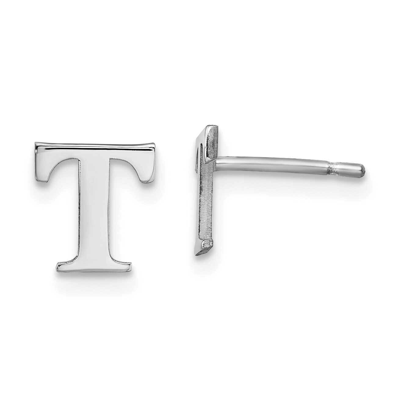 Initial Letter T Post Earrings 14k White Gold Laser Polished XNE46W/T