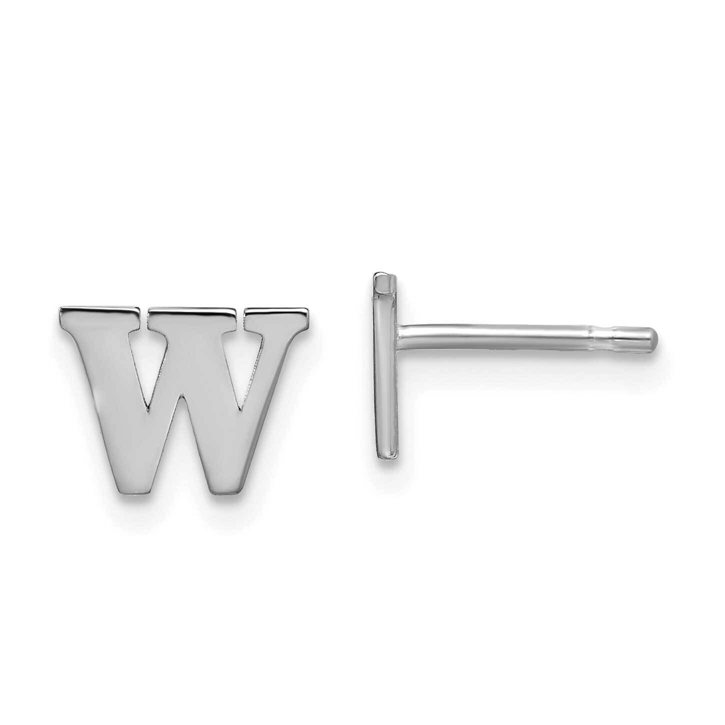 Initial Letter W Post Earrings 14k White Gold Laser Polished XNE46W/W