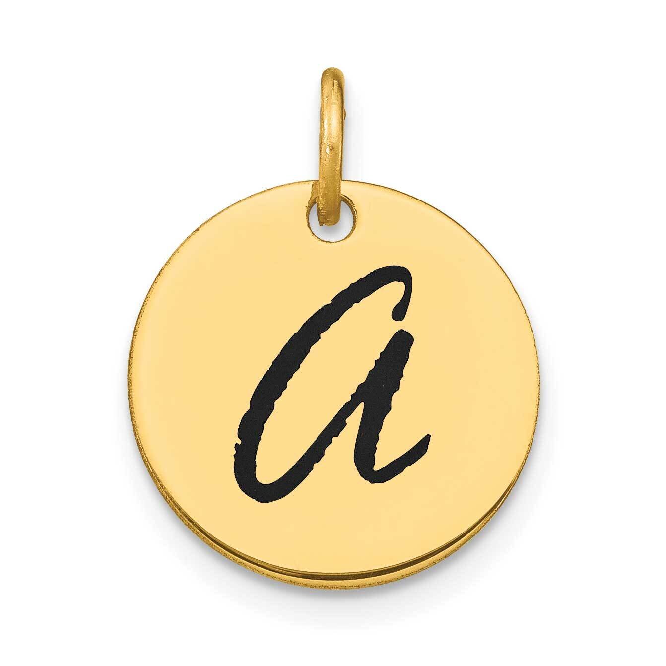 Letter A Black Epoxy Initial Disk Charm 14k Gold Polished YC1436A