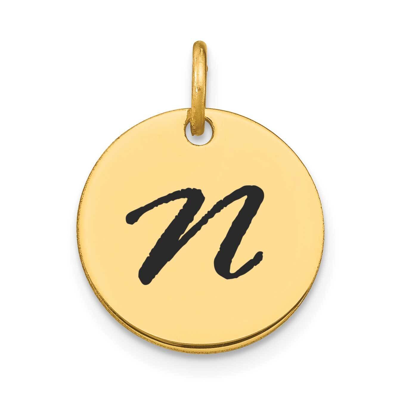 Letter N Black Epoxy Initial Disk Charm 14k Gold Polished YC1436N, MPN: YC1436N, 196904086933
