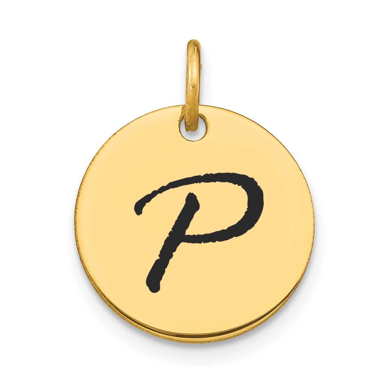 Letter P Black Epoxy Initial Disk Charm 14k Gold Polished YC1436P