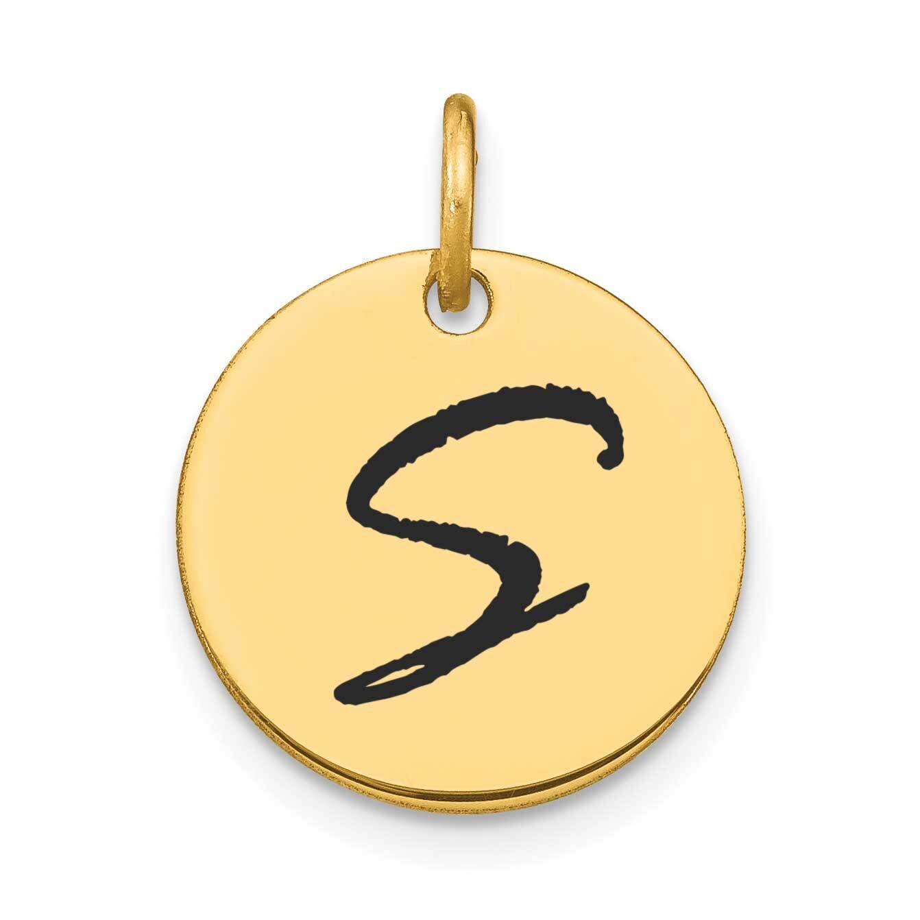 Letter S Black Epoxy Initial Disk Charm 14k Gold Polished YC1436S