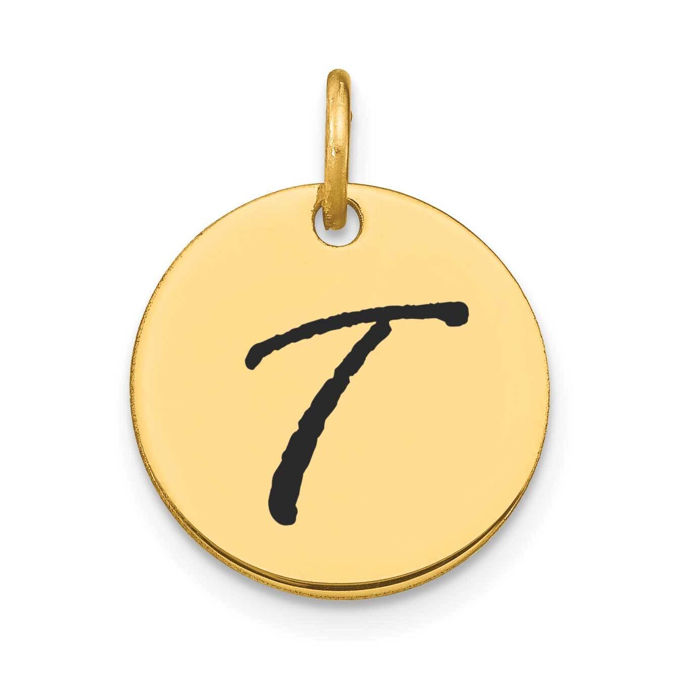 Letter T Black Epoxy Initial Disk Charm 14k Gold Polished YC1436T