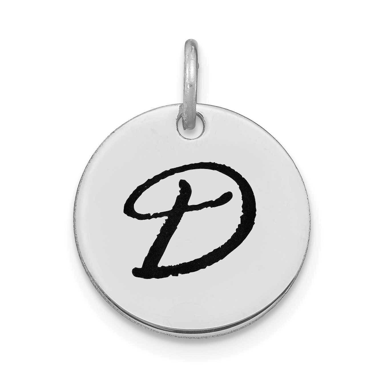Letter D Black Epoxy Initial Disk Charm 14k White Gold Polished YC1436WD
