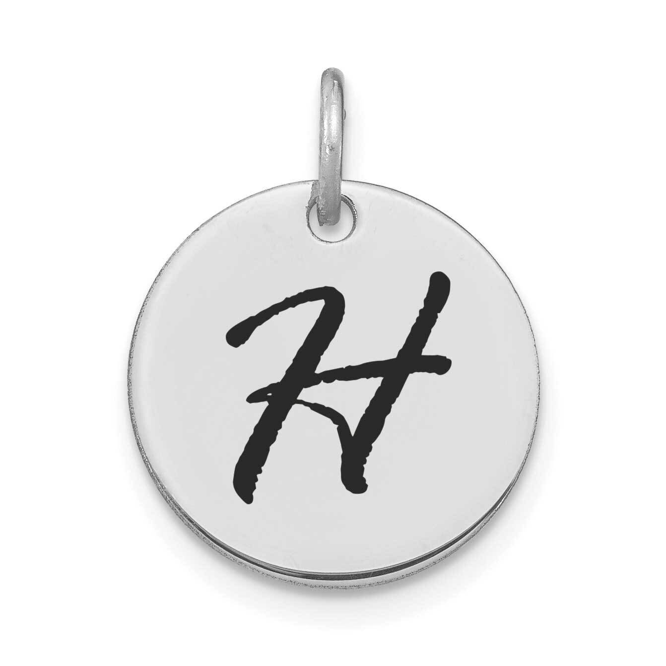 Letter H Black Epoxy Initial Disk Charm 14k White Gold Polished YC1436WH