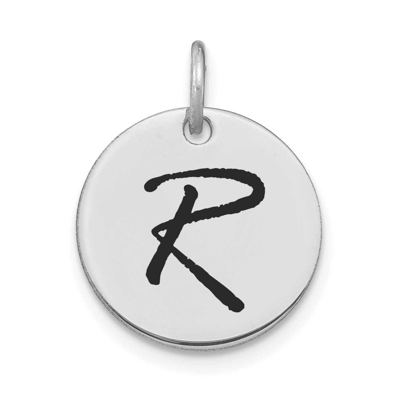 Letter R Black Epoxy Initial Disk Charm 14k White Gold Polished YC1436WR, MPN: YC1436WR, 1969040860…