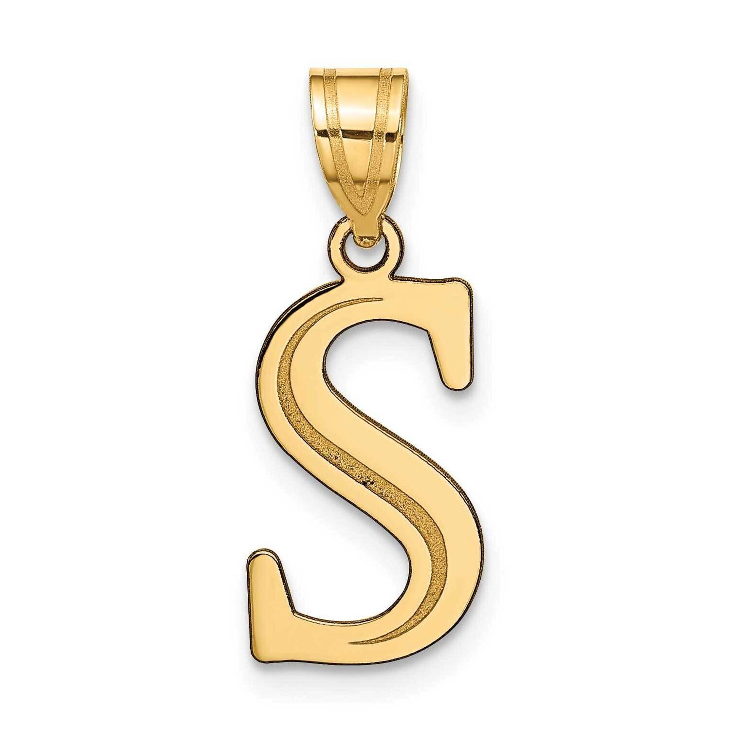 Letter S Initial Pendant 14k Gold Polished Etched YC1437S