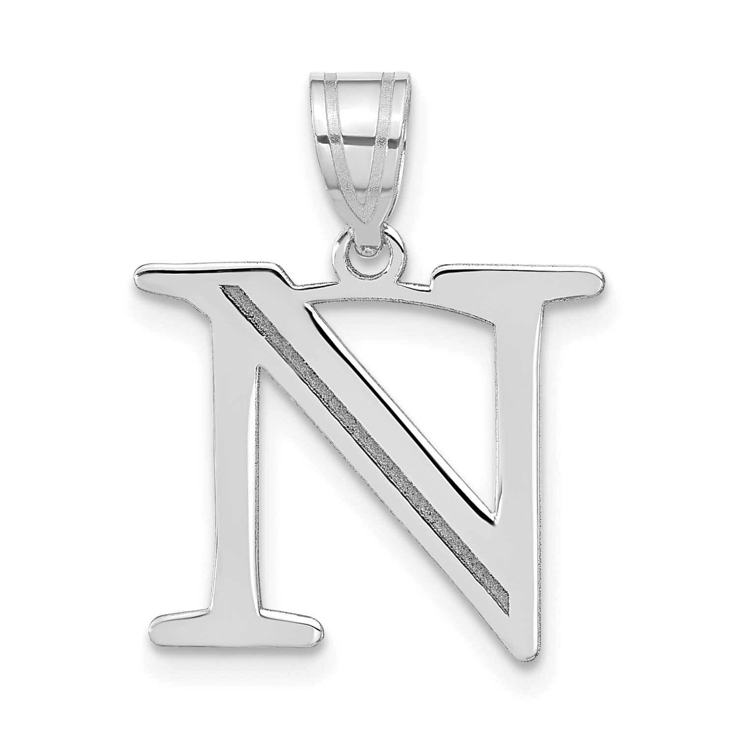 Etched Letter N Initial Pendant 14k White Gold Polished YC1437WN