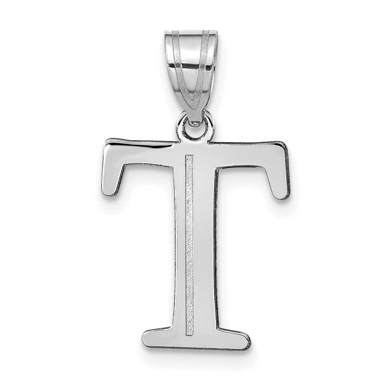 Etched Letter T Initial Pendant 14k White Gold Polished YC1437WT