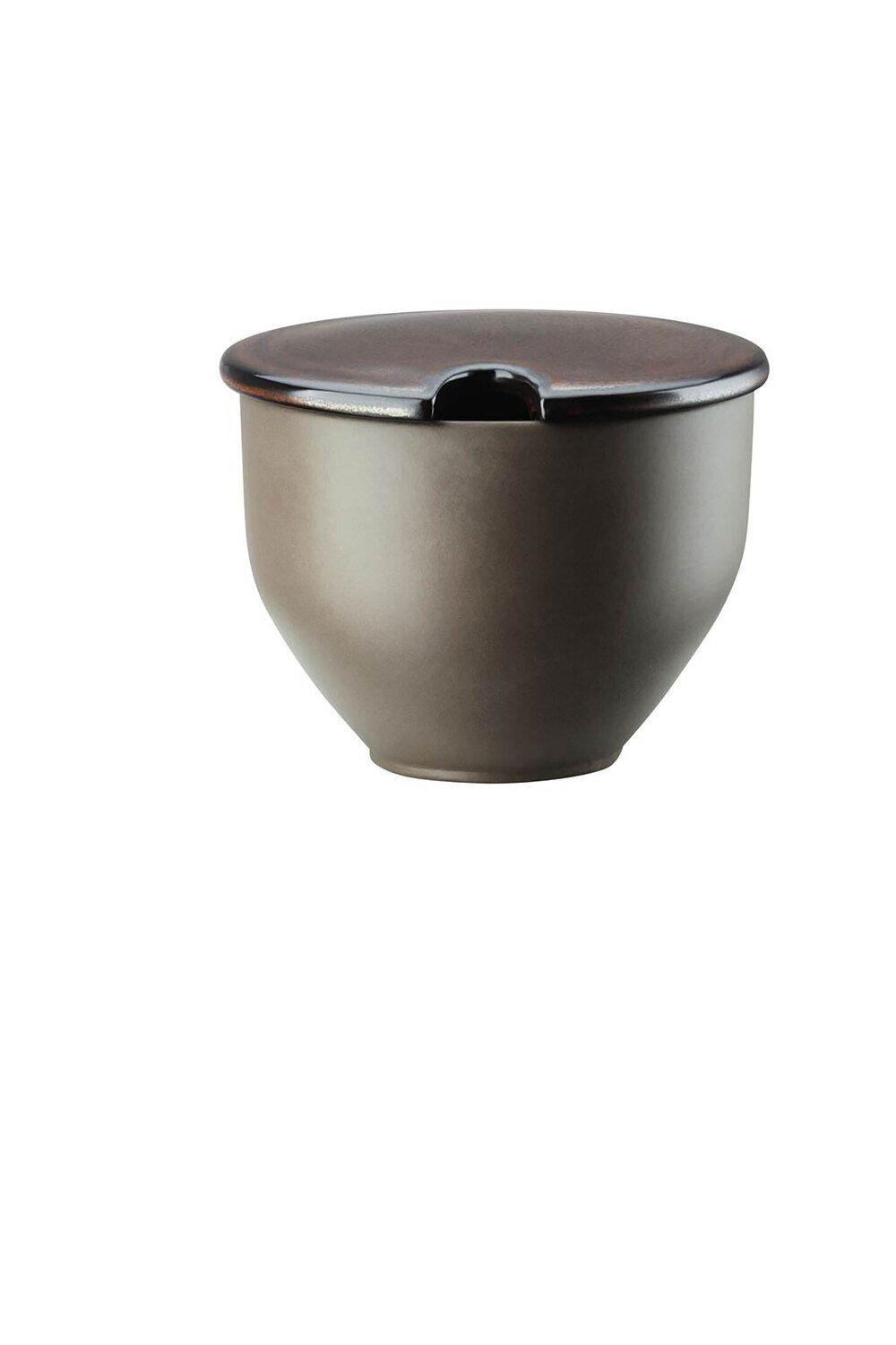 Rosenthal Junto -Bronze Stoneware Covered Sugar Bowl Set w indent 8 1/2 oz