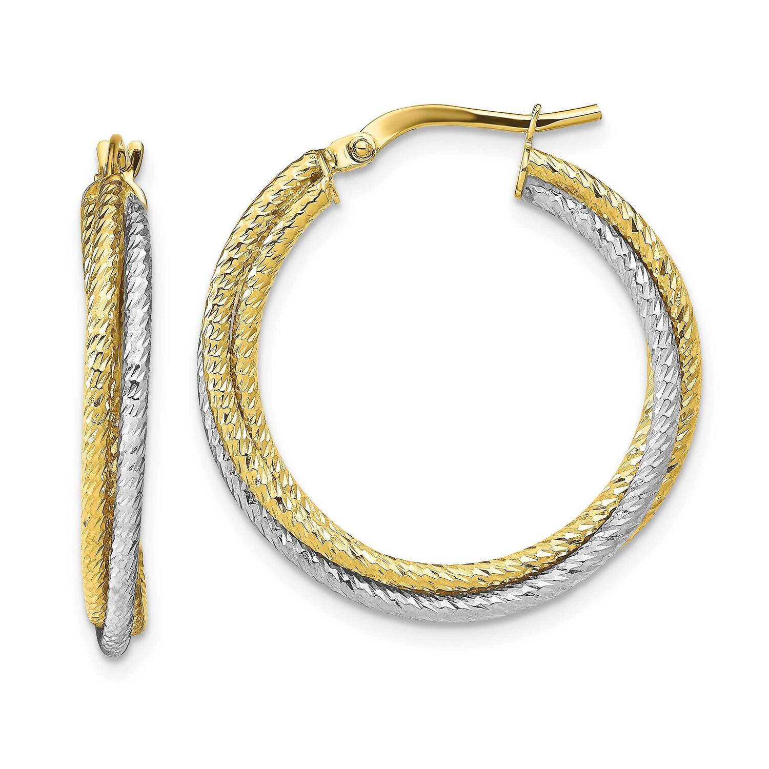 Leslie&#39;s Hoop Earrings 10k Two-tone Gold Polished Diamond-cut HB-10LE501, MPN: 10LE501, 191101736728