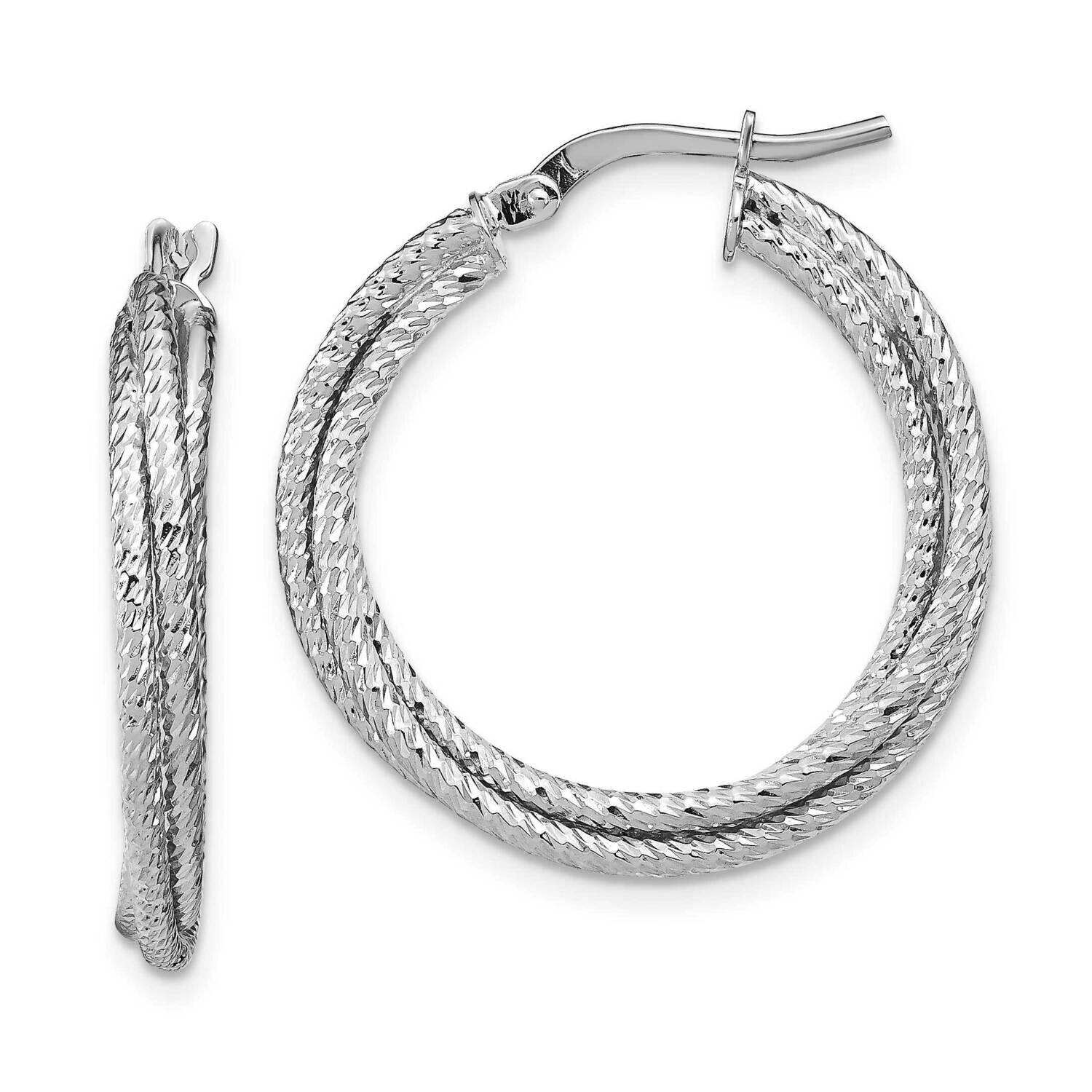 Hoop Earrings 10k White Gold Polished Diamond-cut HB-10LE505W