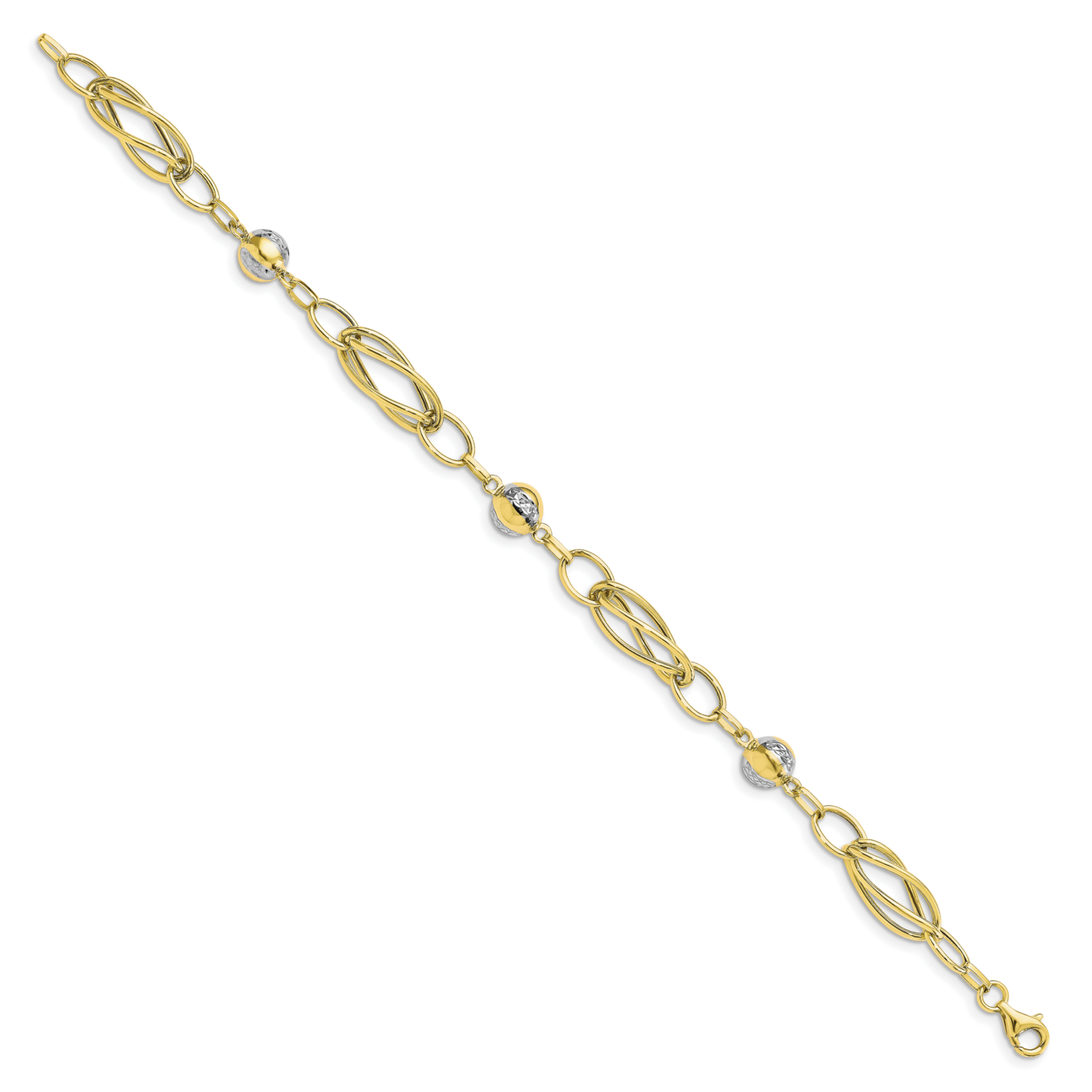 Leslie&#39;s Bead and Link Bracelet 10k Gold Rhodium-plated Polished Diamond-cut HB-10LF588-7.5, MPN: 1…