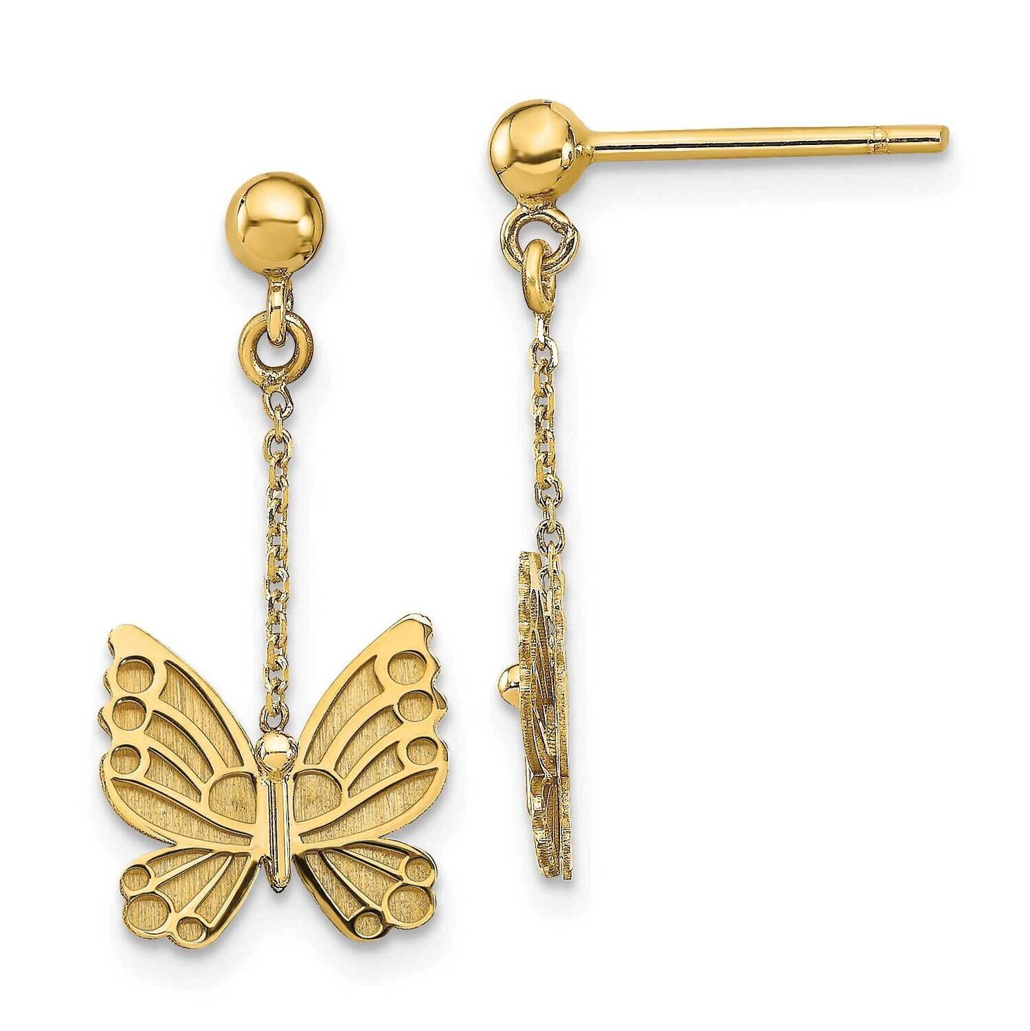 Brushed Butterfly Earrings 14k Gold Polished HB-LE1970