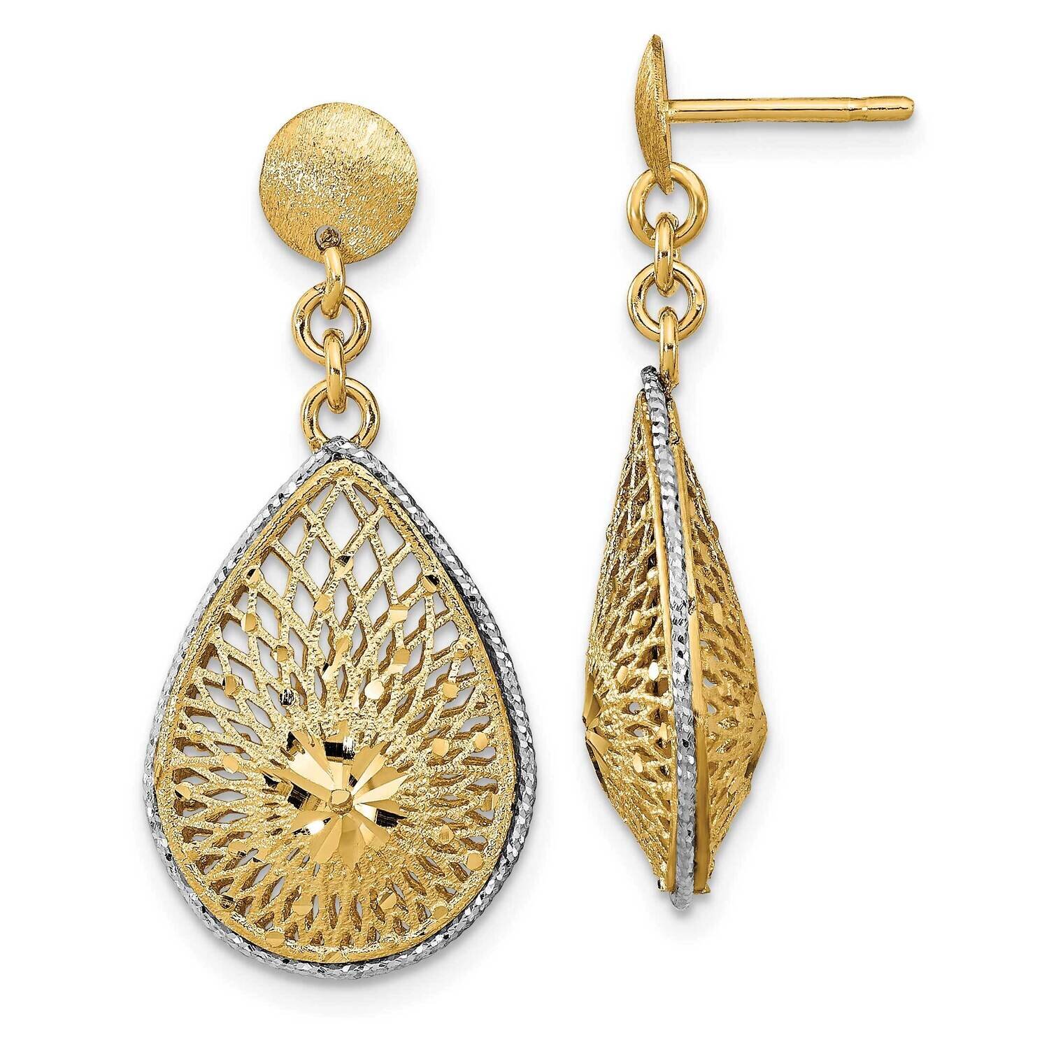 Filigree Teardrop Post Dangle Earrings 14k Gold Rhodium-plated Diamond-cut HB-LE1979