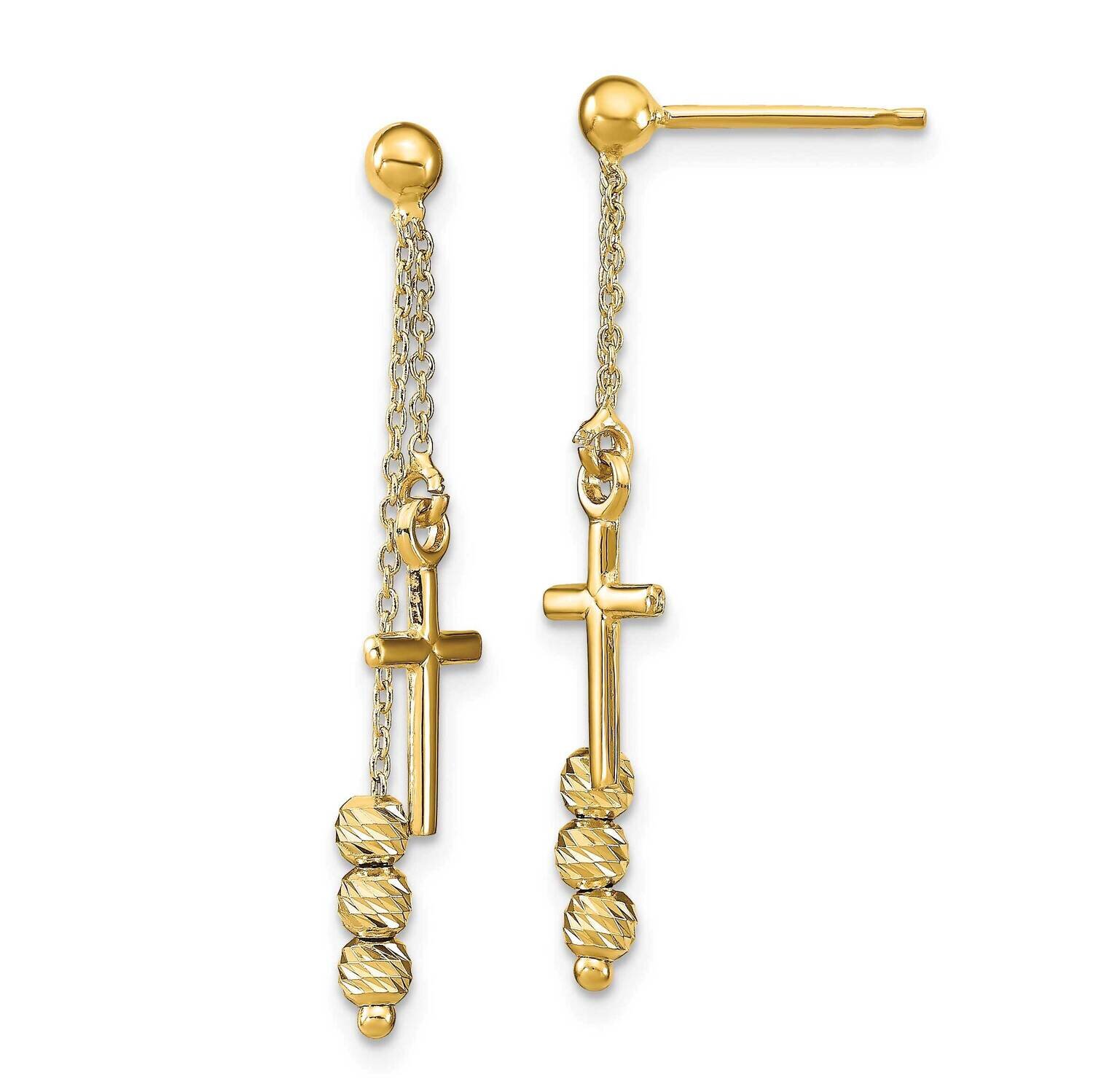 Leslie&#39;s Cross Beaded Post Dangle Earrings 14k Gold Polished Diamond-cut HB-LE2053, MPN: LE2053, 19…