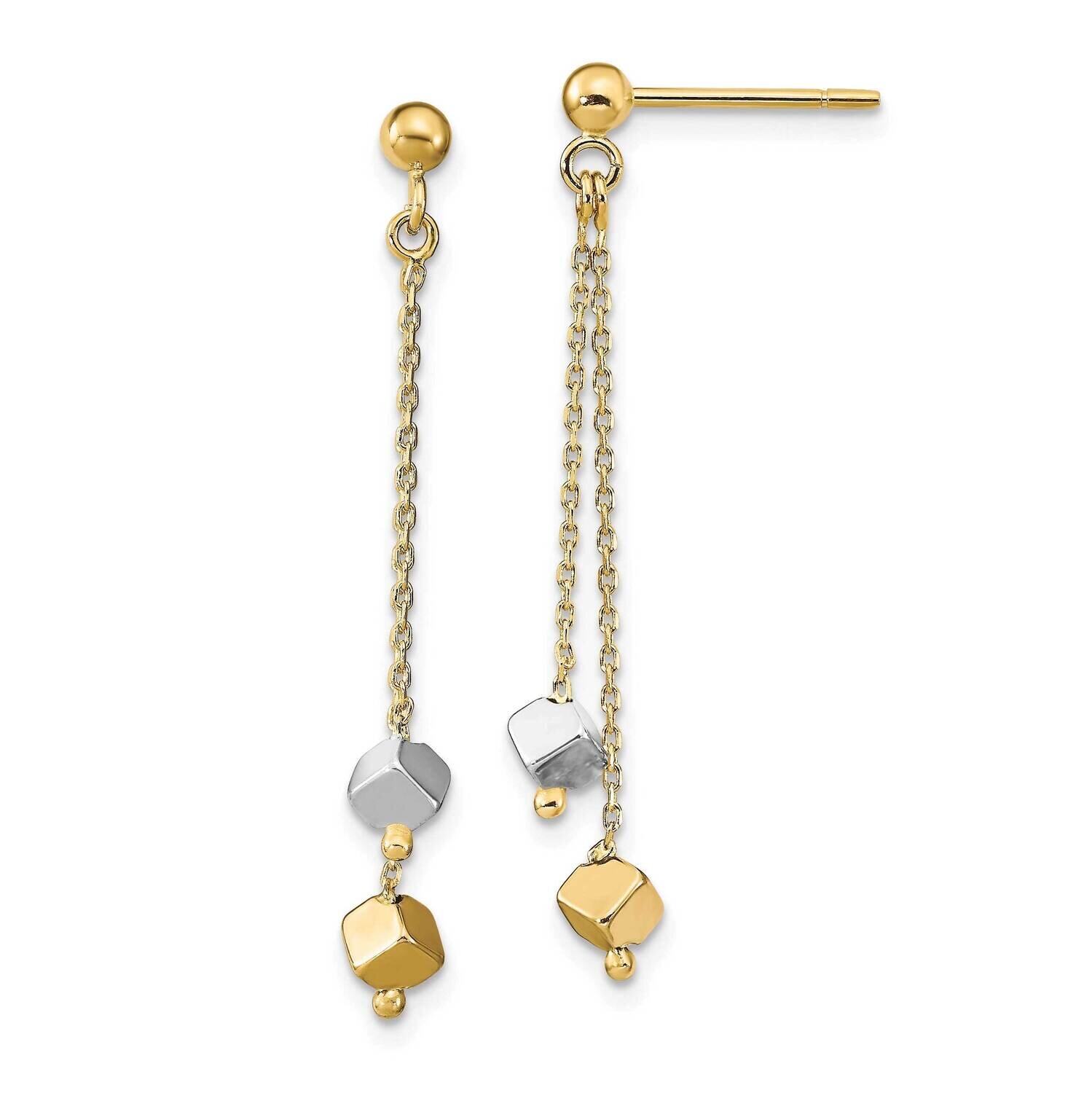 Beaded Post Dangle Earrings 14k Two-tone Gold Polished HB-LE2065