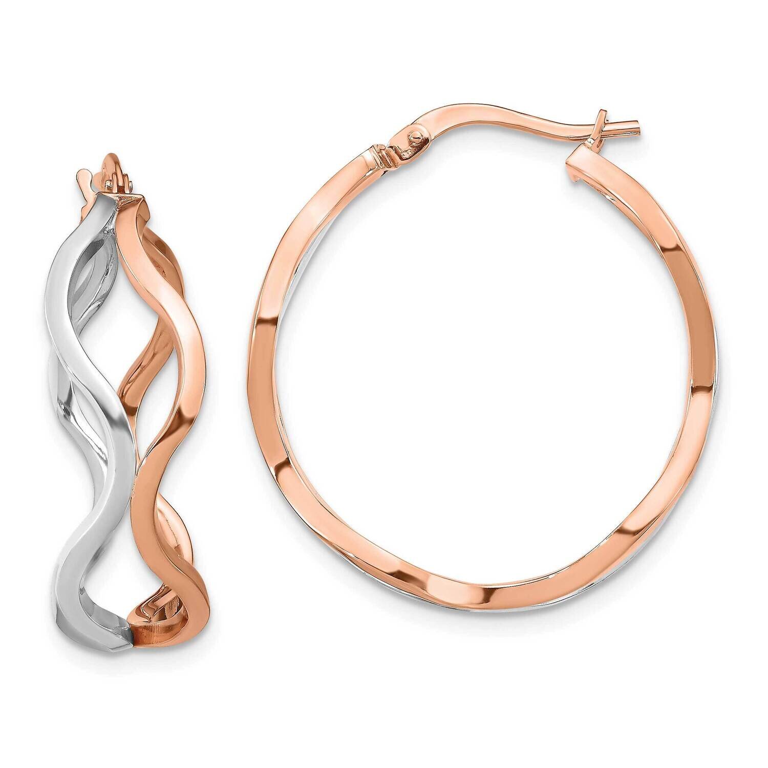 Rose White Gold Polished Wavy Hoop Earrings 14k Gold HB-LE2081